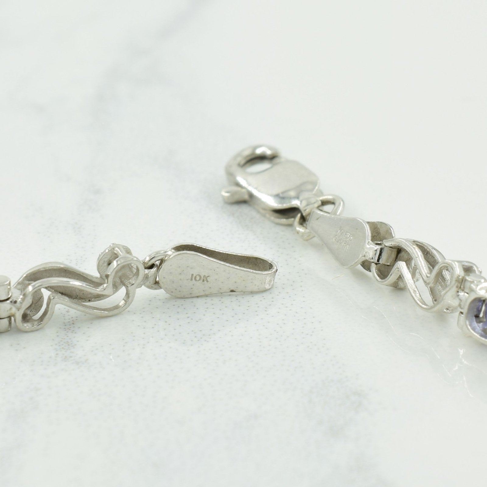 10K White Gold Tanzanite and Diamond Tennis Bracelet - 1.76 Carat Total Weight, 0.005ct Diamonds - 7 Inch Adjustable Length - Elegant Jewelry Gift for Women, Anniversary, Birthday, Wedding, Special Occasions