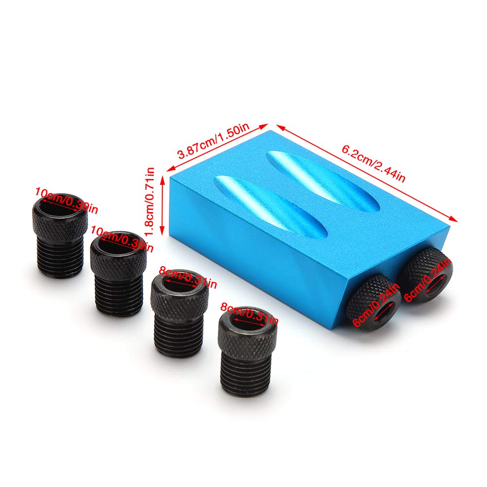 14PCS Pocket Hole Jig Drill Kit with 6/8/10mm Drill Bits - 15 Degree Dowel Joinery Kit for Woodworking | Includes Drill Stoppers, Sleeves & Hex Key | Perfect for Cabinet Making, Furniture Assembly & DIY Wood Projects