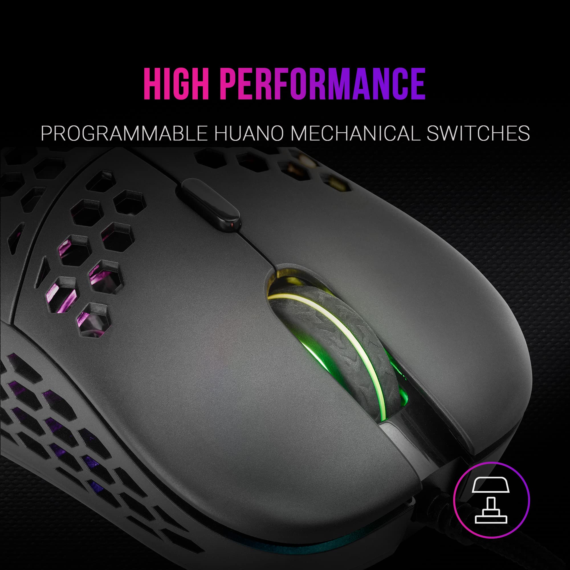 Mars Gaming MM55 Black RGB Chroma Gaming Mouse - Ultra Lightweight 55g, 12800 DPI, Huano Mechanical Switches - Perfect for FPS, MOBA & Esports Gaming