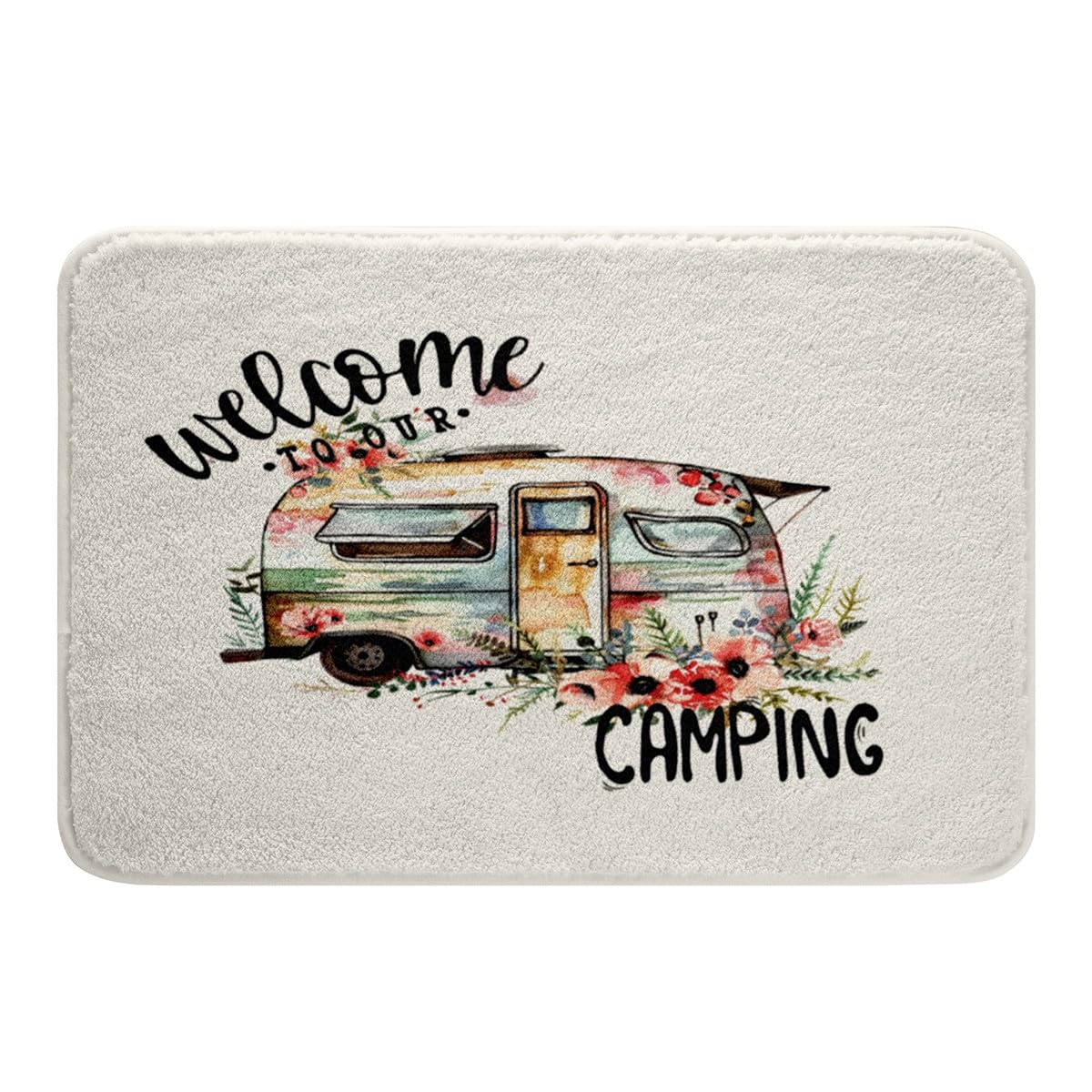 Non-Slip Camper Van Bath Mats for Kids & Adults - Farmhouse Rustic Floral Decor, Ultra Soft Water Absorbent Bathroom Rugs (16