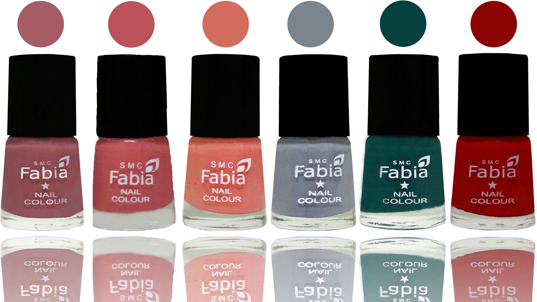SMC Fabia Shine Bright Glossy Nail Polish Combo Set - 6 Vibrant Colors (02802) | Long-Lasting & Chip-Resistant Nail Paint for Salon-Quality Manicures at Home, Parties & Special Occasions