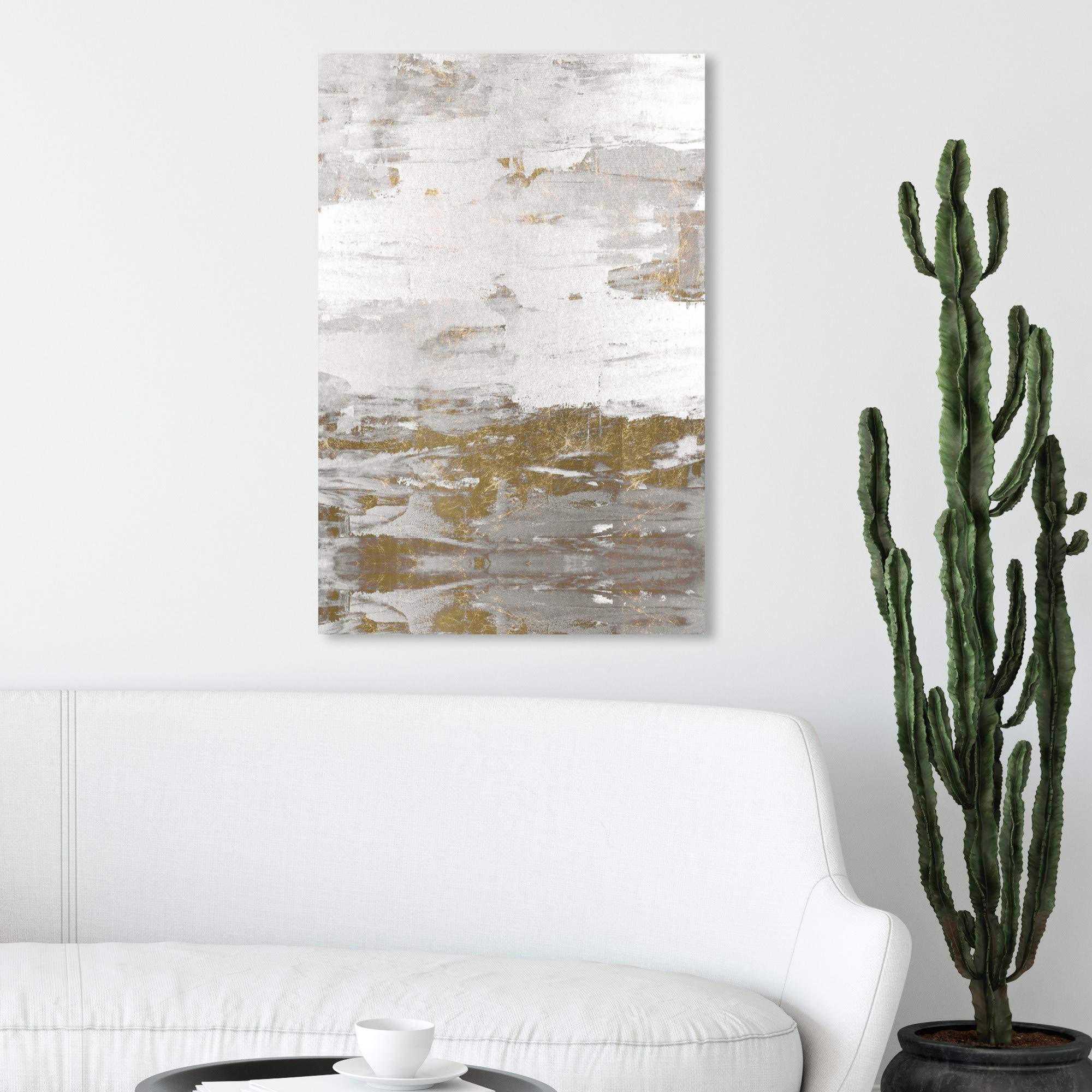 Oliver Gal Artist Co. Abstract Wall Art Canvas Print 'Tall Sensation' - 20x30 Inch White & Gold Modern Home Decor for Living Room, Bedroom & Office
