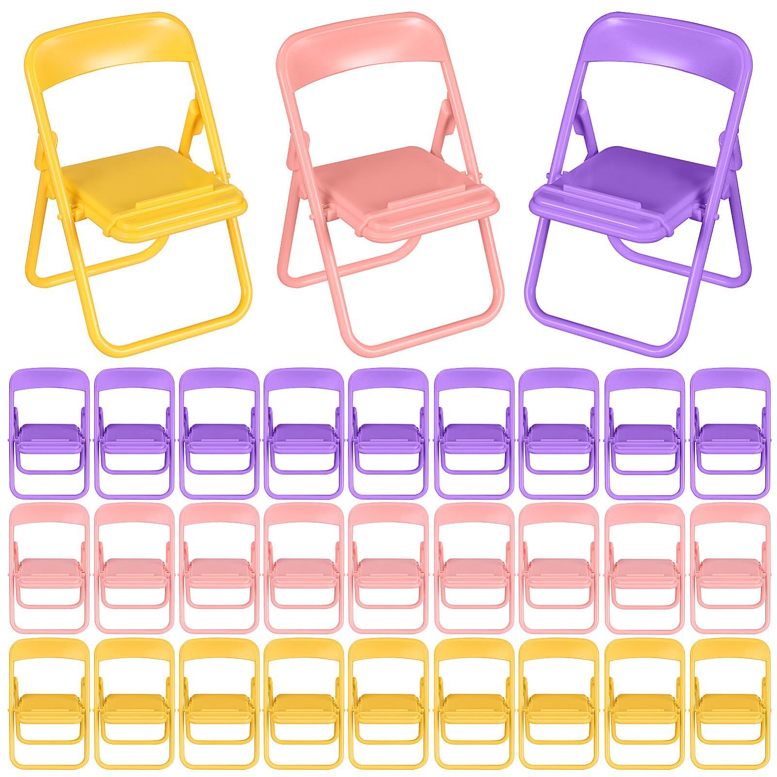 Bestoyard 30 Pcs Mini Foldable Dollhouse Chairs - Tiny Folding Chair Stand for Phone Holder, Party Favors & DIY Crafts - Perfect for Dollhouse Decor, Miniature Displays & Creative Gift Ideas