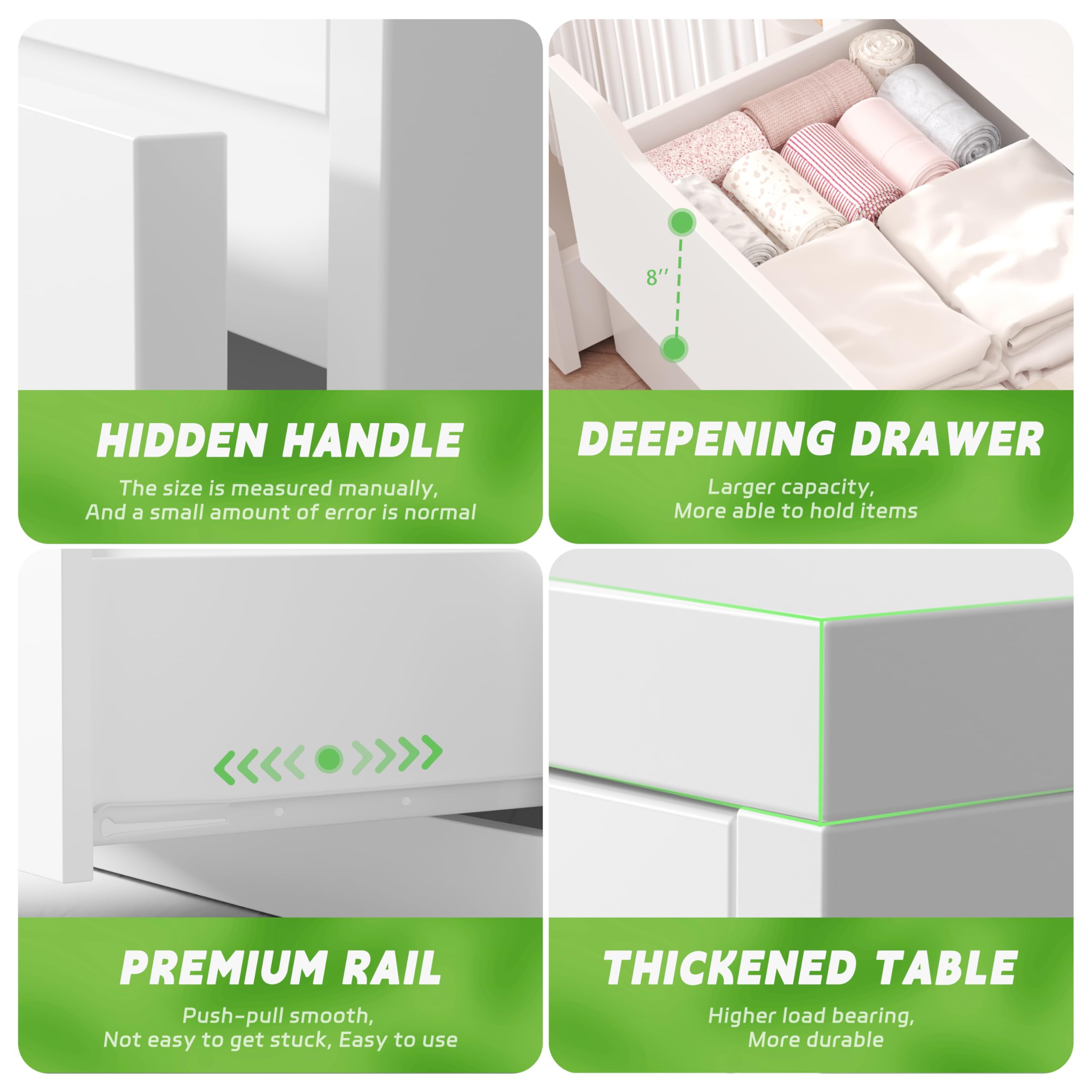 Greenvelly 6-Drawer Tall White Dresser for Bedroom & Nursery - Solid Wood Dresser with Smooth Metal Rails - Spacious Storage Chest of Drawers for Clothes, Toys & Home Organization