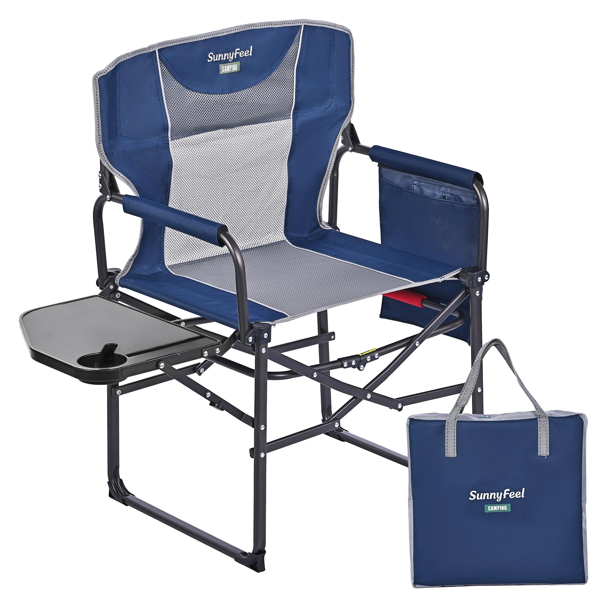 **SUNNYFEEL Oversized Heavy Duty Folding Camping Chair with Side Table & Pocket – Portable Outdoor Chair for Beach, Fishing, Picnic, Concert, Tailgating – Perfect for Camping, Backyard, and Patio Relaxation**
