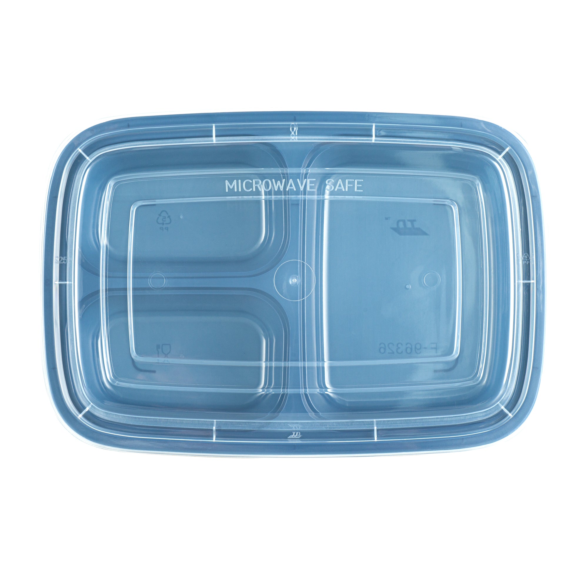 Asporto 26 oz 3-Compartment Plastic Food Storage Containers with Clear Lids - Microwave Safe, BPA Free (8.75