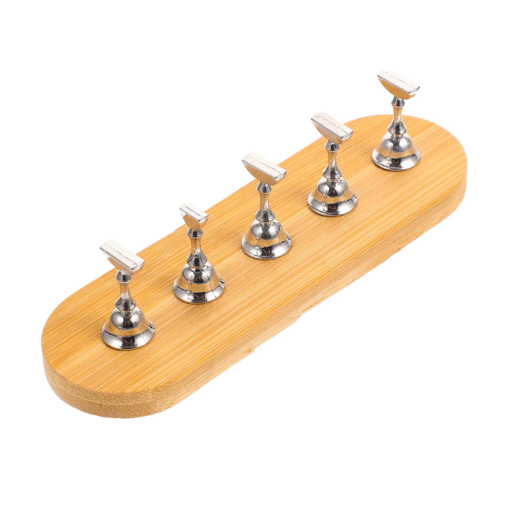 FOMIYES Professional Manicure Practice Nail Tray Set - Magnetic Nail Stand Holder for Press on Nails, Nail Art Display & False Nail Painting - Perfect for Salon, Home DIY & Nail Technician Training (Bamboo & Metal)