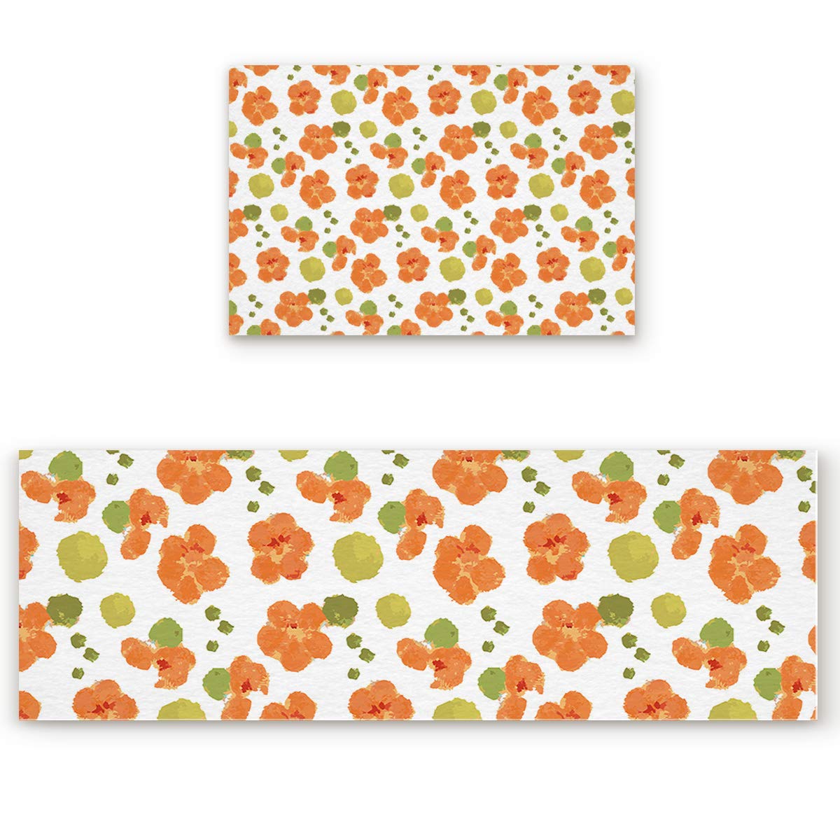 2-Pack Anti-Fatigue Kitchen Runner Rugs Set - Non-Slip Rubber Backing, Floral Watercolor Print, Washable Floor Mats (23.6
