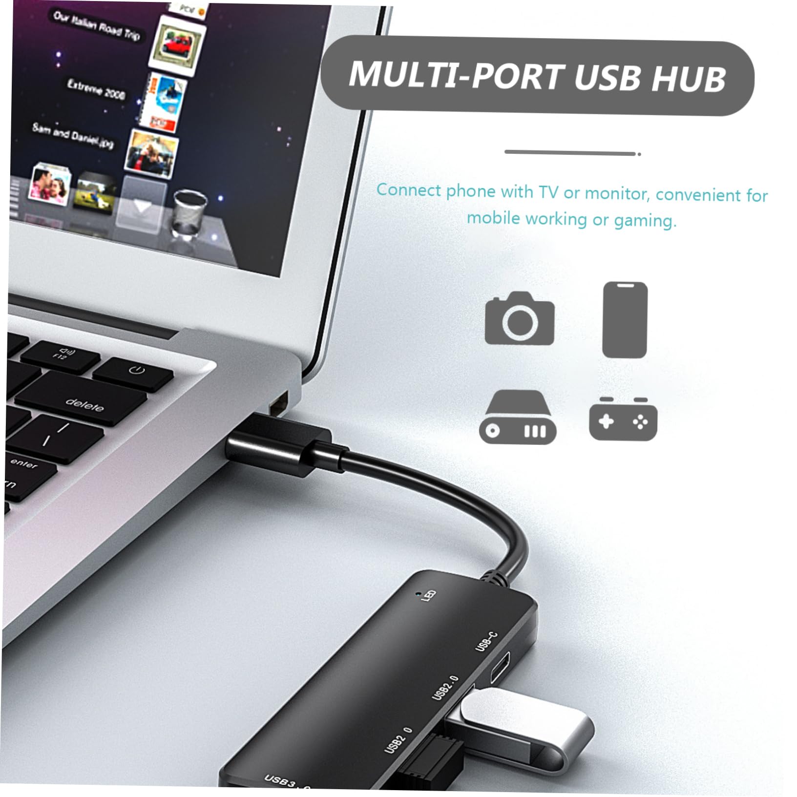 HEMOTON 4-Port USB Hub with High-Speed Data Transfer - USB Splitter & Expansion Adapter for Laptop, PC, Mac - Black (Perfect for Home Office, Gaming & Multi-Device Charging)