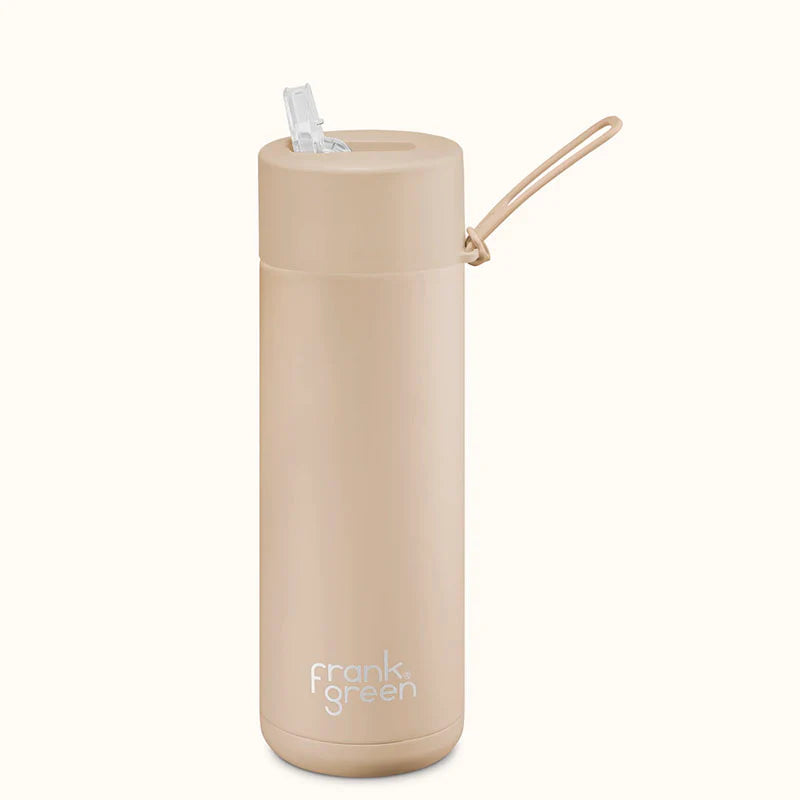 Frank Green 20oz (595ml) Ceramic Reusable Water Bottle with Straw Lid - Eco-Friendly, Leak-Proof & Insulated for Gym, Office & Outdoor Activities