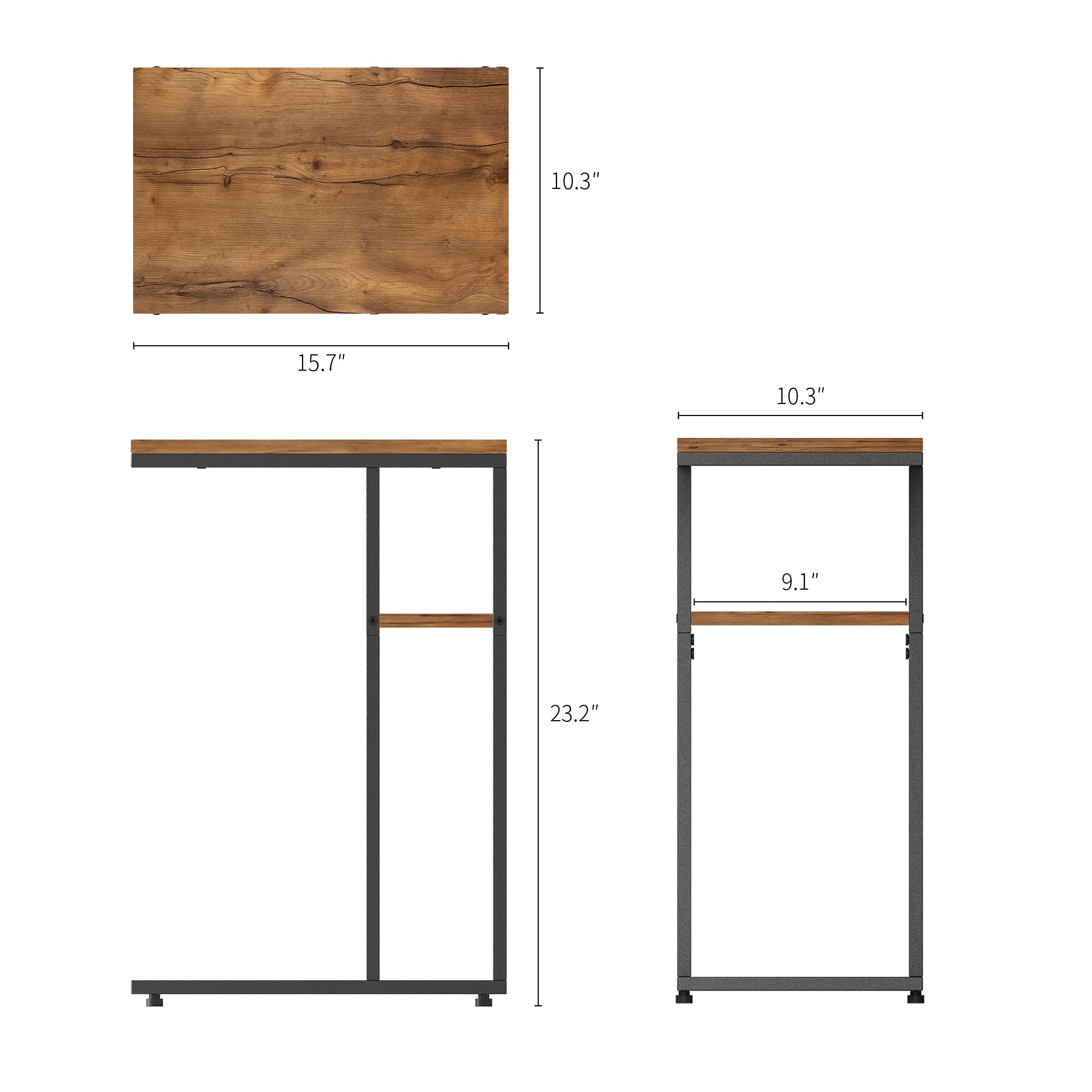 CubiCubi C-Shaped End Table with Charging Station - USB Ports & Outlets, Nightstand for Living Room, Bedroom, Sofa & Bedside - Compact Side Table with Storage Shelf (Brown) - Perfect for Small Spaces, Apartment Decor & Charging Devices While Relaxing