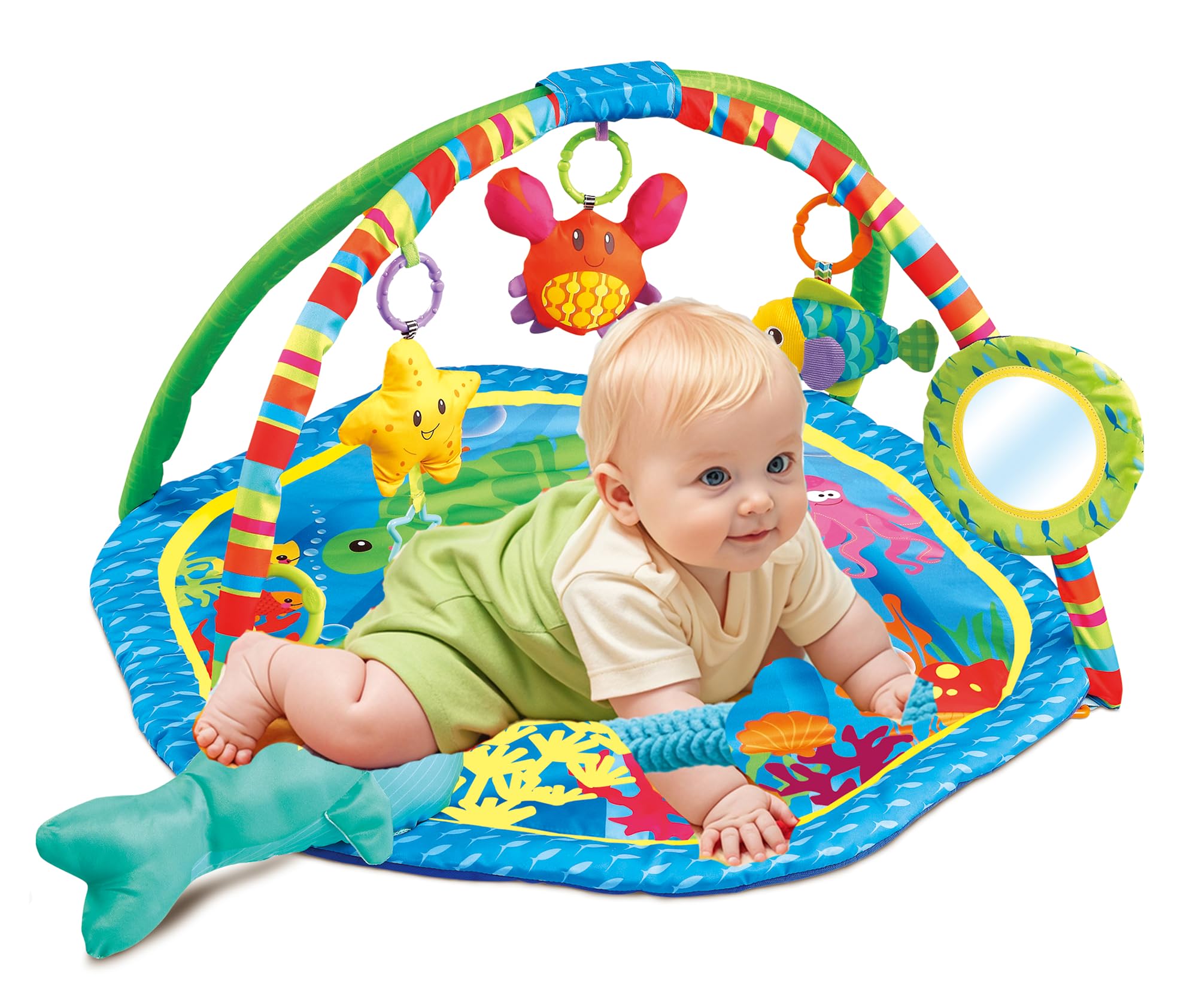 Baby Activity Play Gym Mat with Ocean Park Theme, Hanging Toys & Animal Figures - 30
