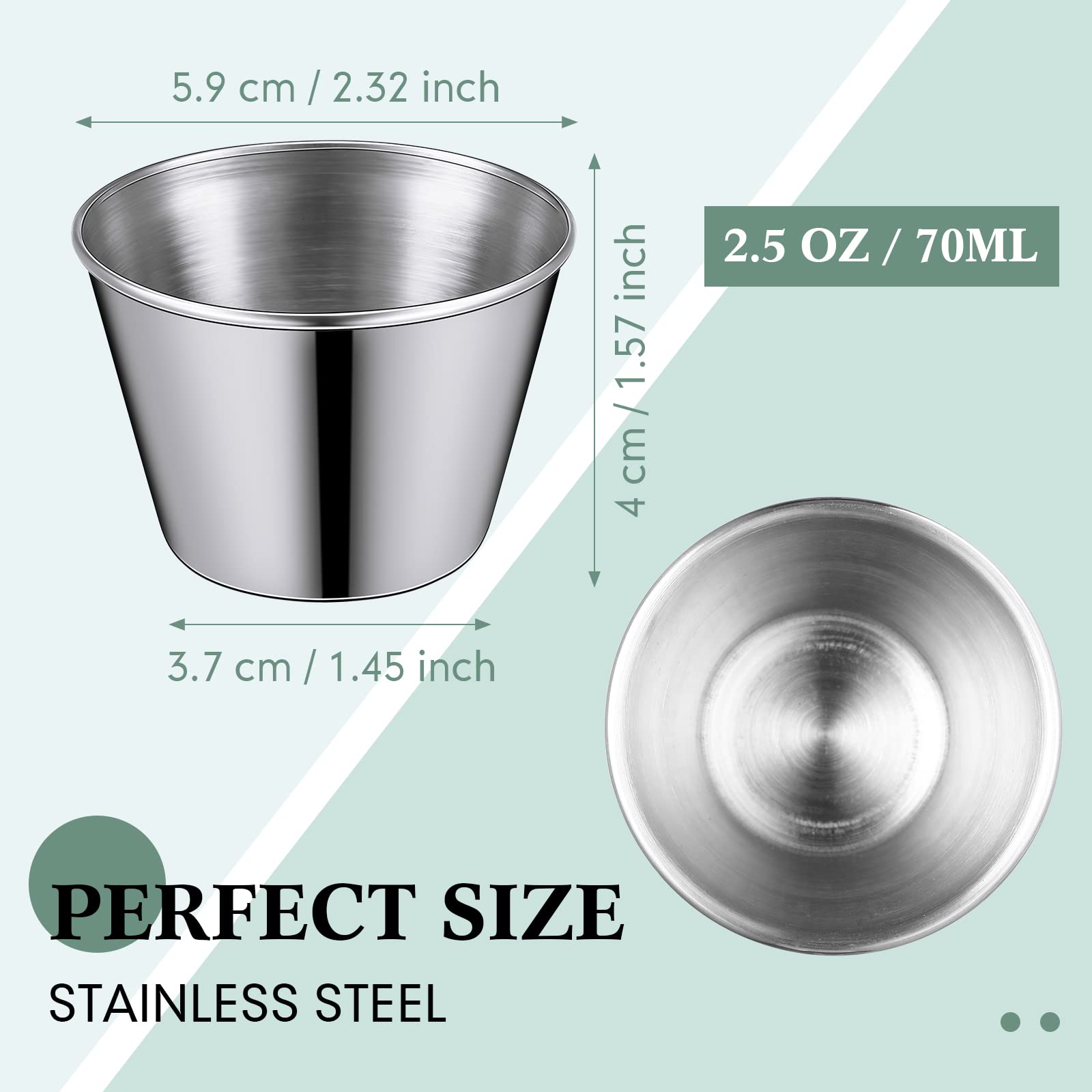 48 Pack 2.5 oz Stainless Steel Ramekins - Small Metal Sauce Cups for Condiments, Dipping Sauces, Butter & Ice - Perfect for Kitchen, Restaurant, Catering, Camping, BBQ & Party Serving (Round Containers for Vinegar, Dressings & Food Presentation)