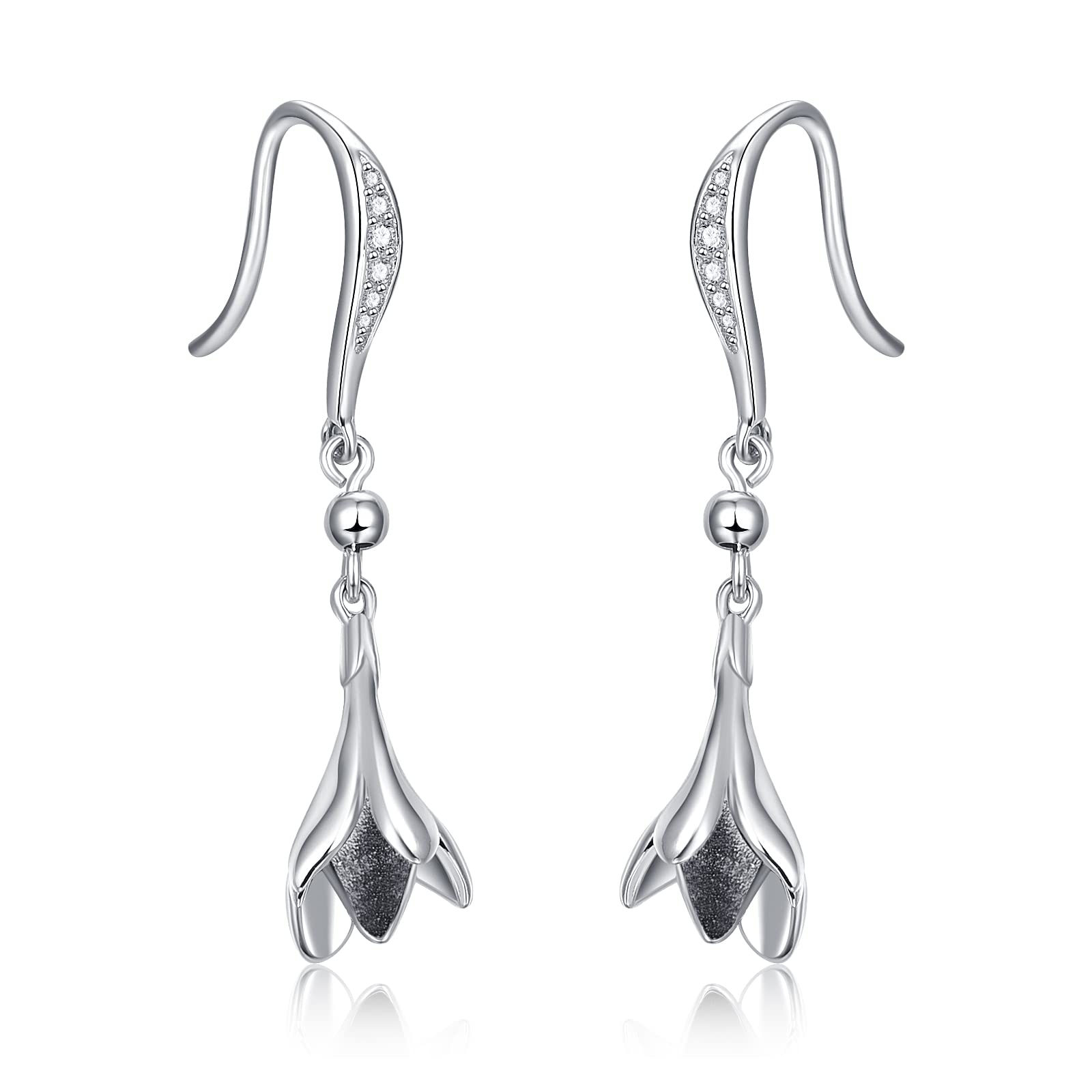 Sterling Silver Tulip Flower Dangle Earrings for Women - Elegant Dainty Floral Jewelry Gift for Her - Perfect for Weddings, Parties & Everyday Wear