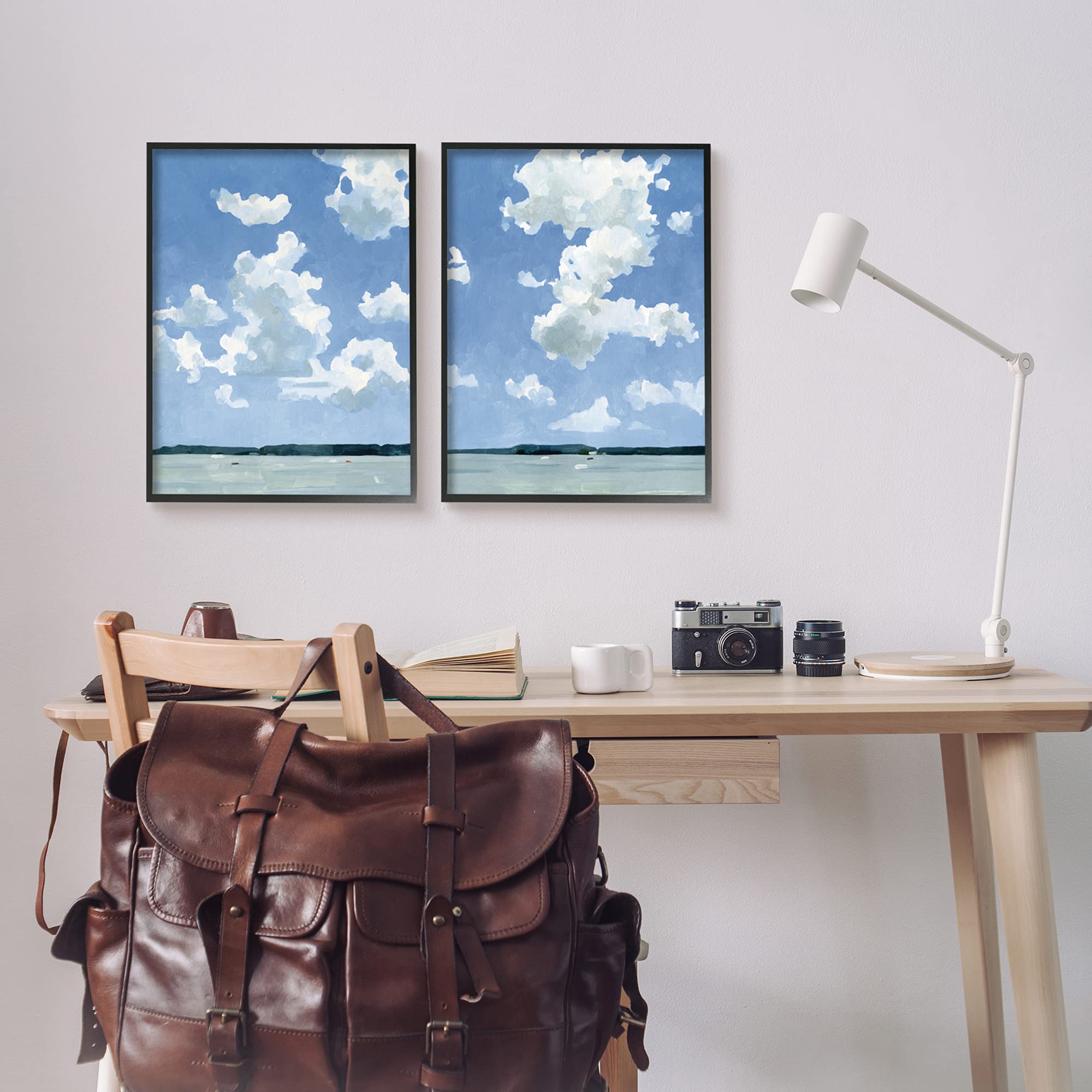 Stupell Industries Emma Caroline Blue Lake Landscape Framed Wall Art Set - 2pc 16x20 Inch Summer Sky Water Scene for Living Room, Bedroom & Office Decor