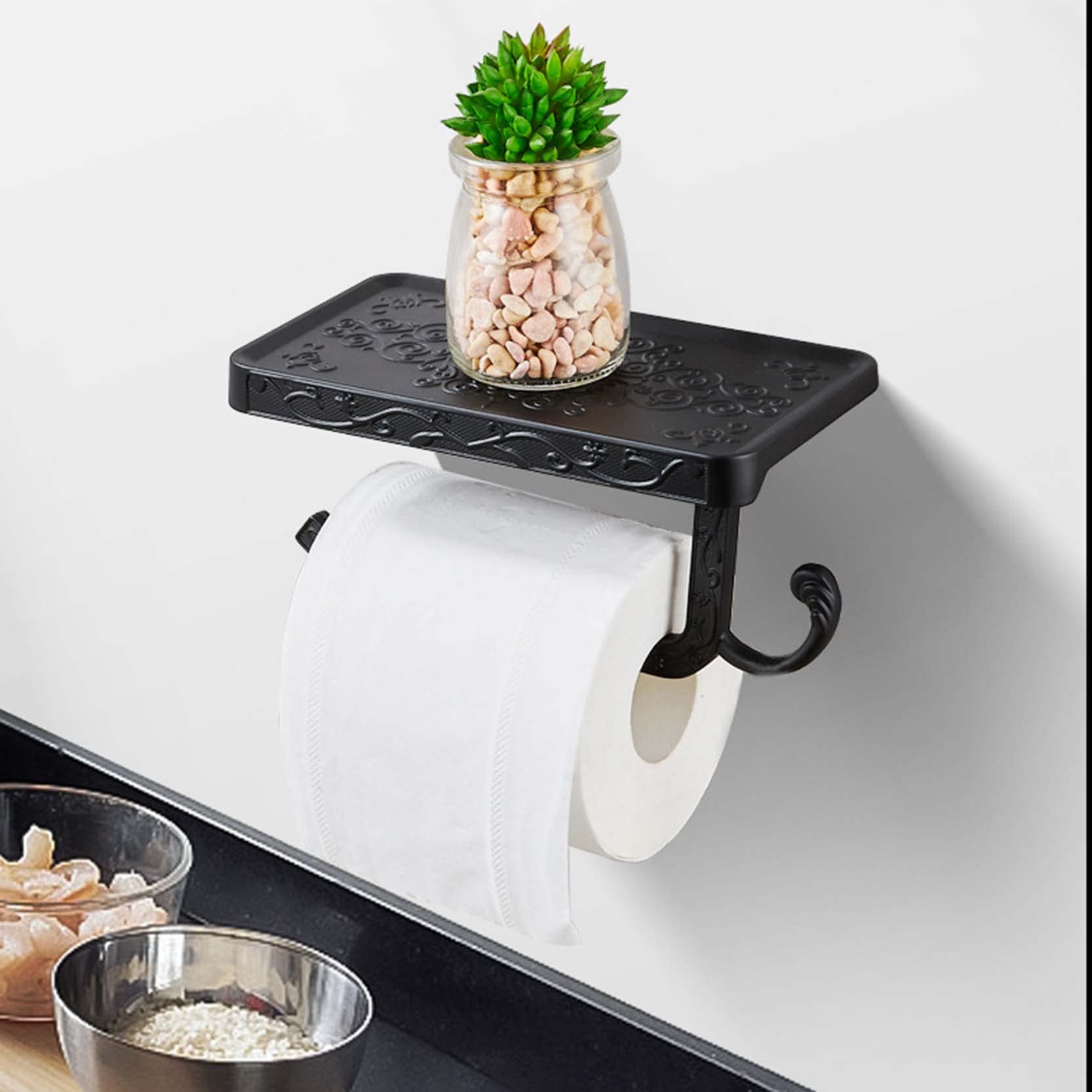 Vintage Wall Mount Toilet Paper Holder with Shelf - Aluminum Bathroom Tissue Roll Holder for Home & Office (White) | Perfect for Small Bathrooms, Powder Rooms & RVs
