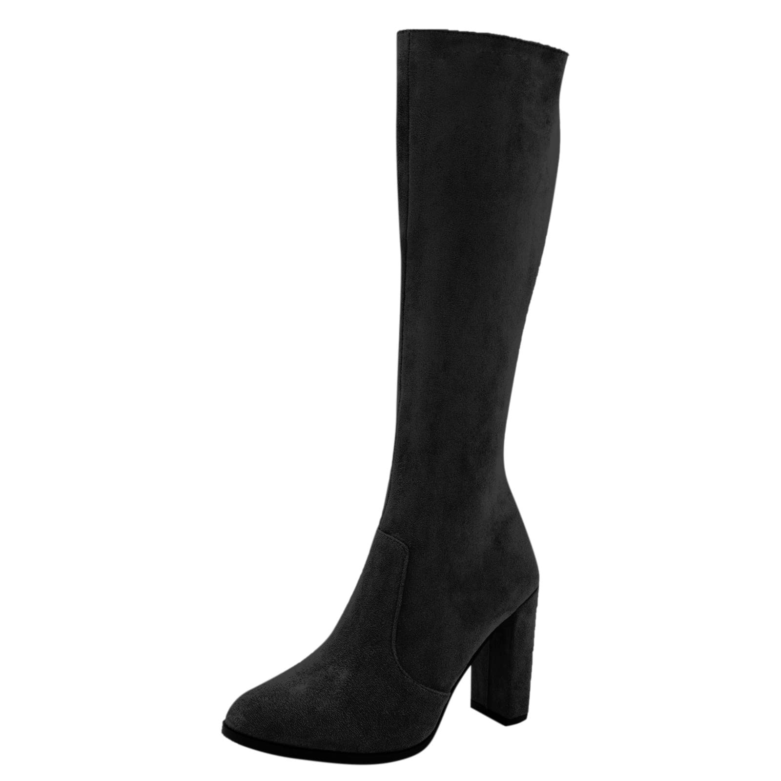 Black Platform Boots for Women - Knee High Chunky Heel Retro Suede Boots with Arch Support - Warm Winter Boots for Casual Outfits & Night Out (Black, Size 9)