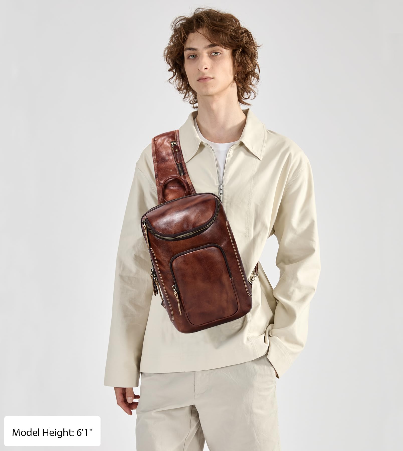 Vintage Full Grain Leather Sling Bag for Men & Women - Crossbody Chest Daypack - Perfect for Travel, Hiking, and Everyday Use