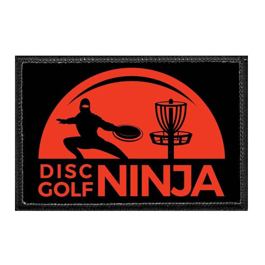 Disc Golf Ninja Patch - 2x3 Inch Hook and Loop Attachable for Hats, Jeans, Vests & Coats | Durable Embroidered Badge for Outdoor Sports, Casual Wear & Costume Accessories