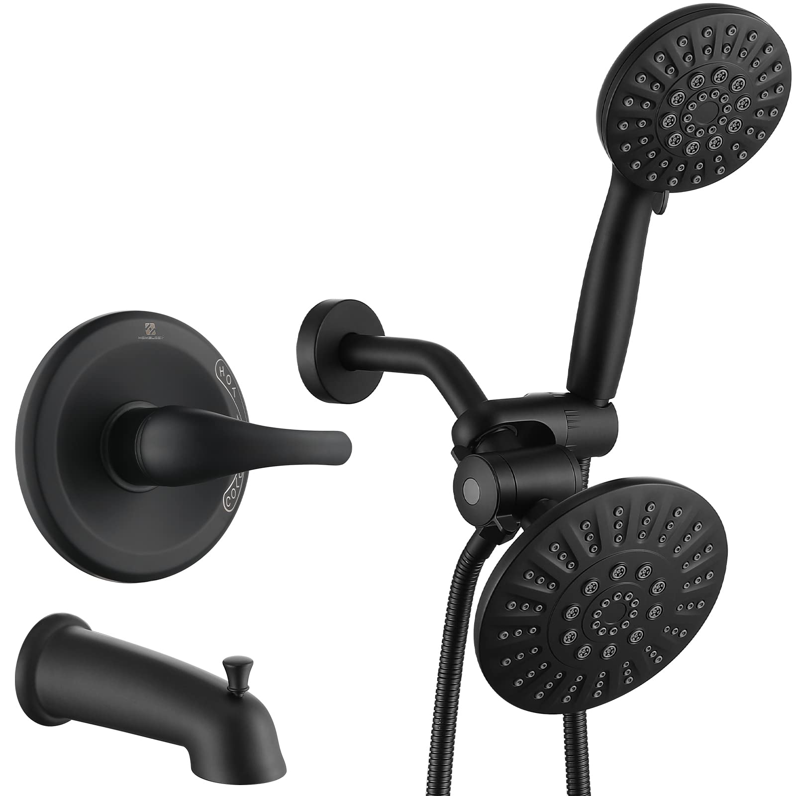 HOMELODY Matte Black Shower Faucet Set - 2 in 1 Bathtub Shower Combo with 25-Spray Modes, Diverter & Valved Trim Kit | Perfect for Modern Bathroom Renovation & Spa-Like Shower Experience