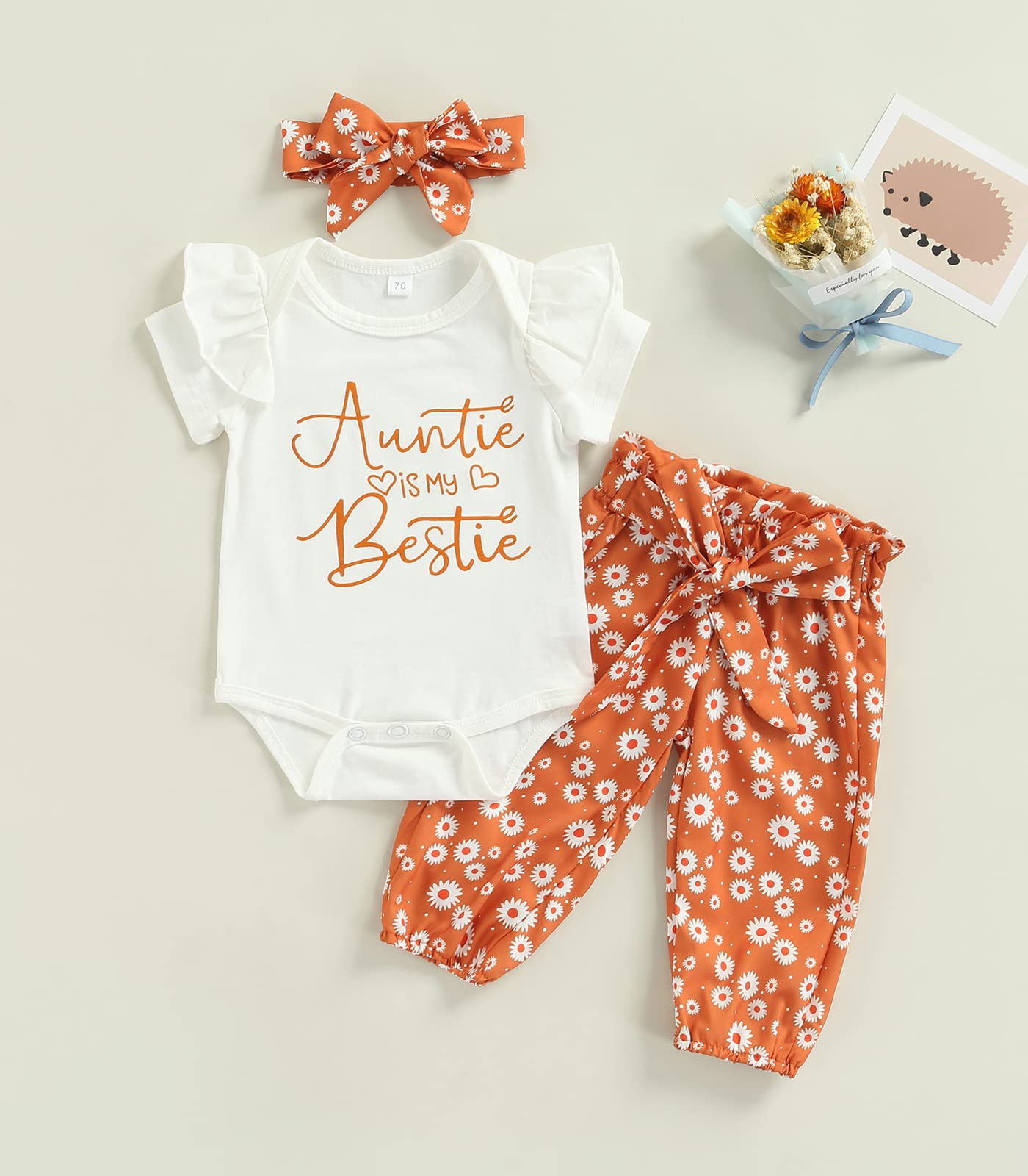 **Adorable Newborn Baby Girl Clothes Set - 3PC Floral Romper & Pants Outfit for Fall & Winter | Bestie Gift for Aunties | Perfect for Holidays, Photoshoots & Special Occasions**