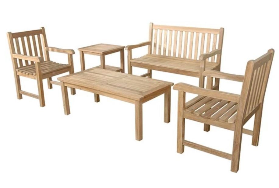 Anderson Teak Classic 2-Seater 5-Piece Outdoor Patio Conversation Set with Coffee Table - Perfect for Garden, Backyard, and Poolside Relaxation