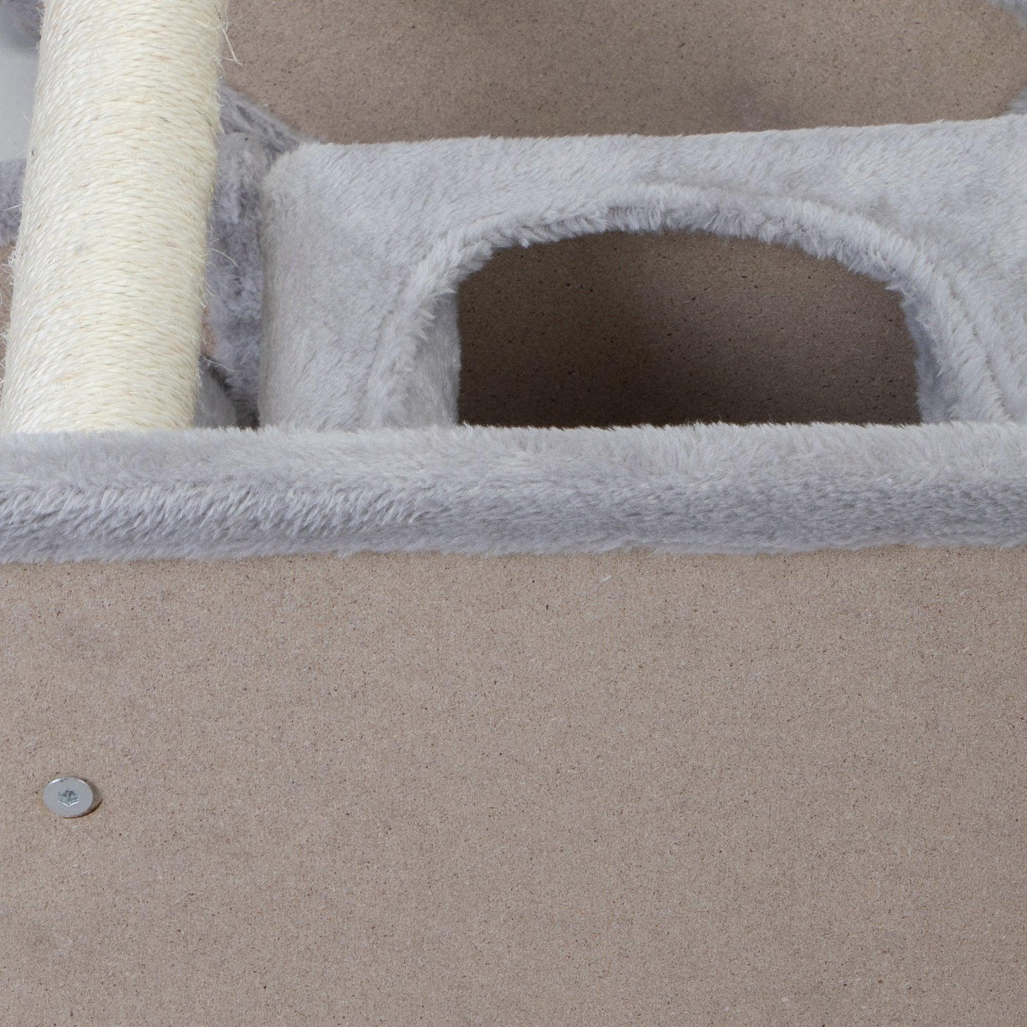2-Tier Cat Tree with Scratching Posts - Light Gray Cat Tower for Kittens & Cats - Perfect for Play, Climbing & Scratching in Home or Office