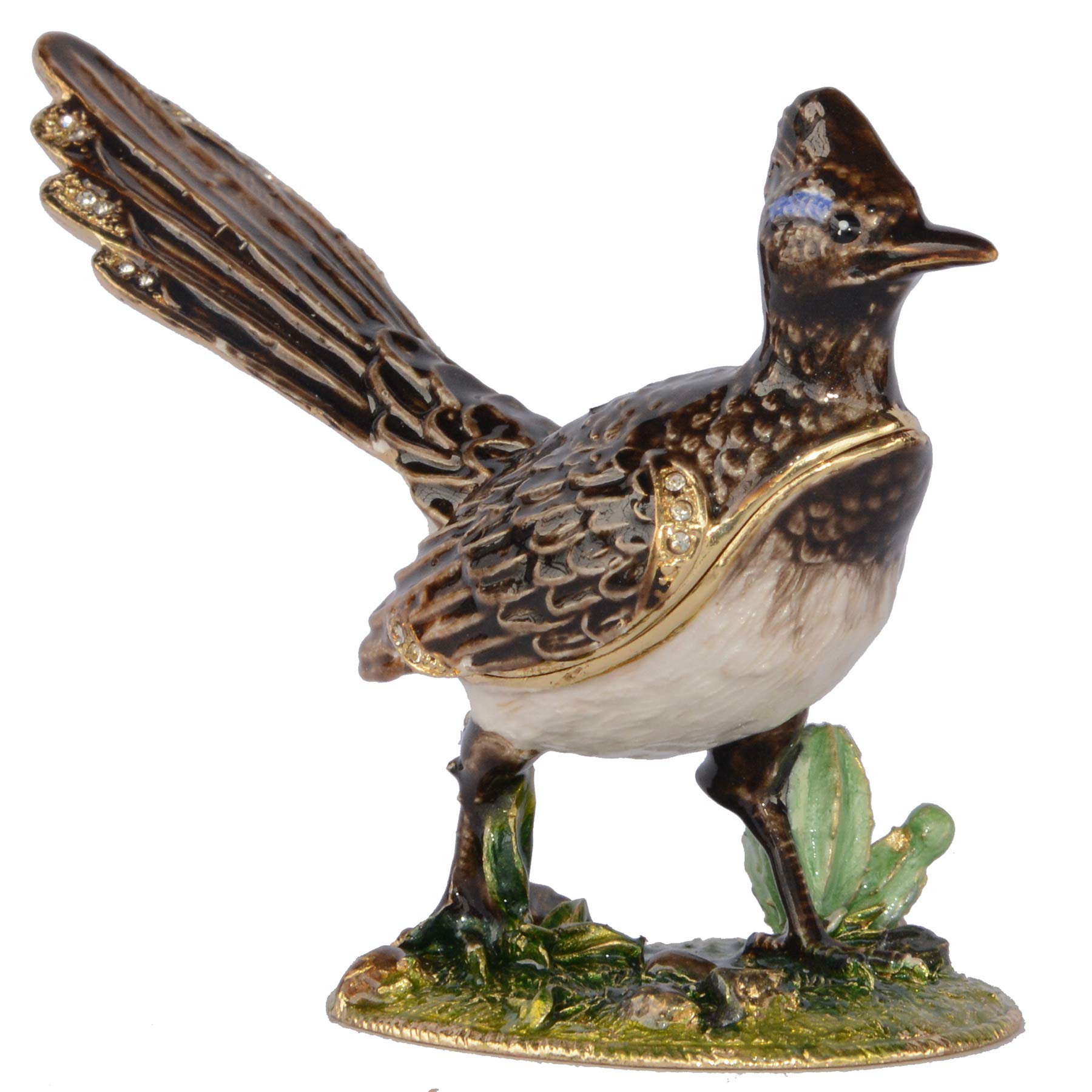 Hand Painted Roadrunner Trinket Box - Decorative Jewelry Storage Box with Hinged Lid, Ring & Earring Holder - Bird Figurine Collectible Gift for Home Decor, Dresser Organizer & Travel Jewelry Case