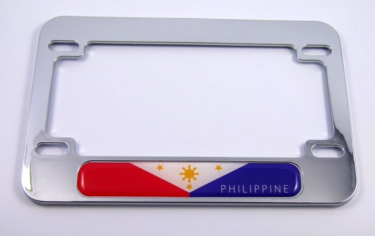 Philippine Flag ABS Chrome Plated Motorcycle License Plate Frame - Fits USA Plates Only (Not Compatible with Canadian Plates) - Perfect for Harley, Honda, Yamaha & Cruiser Bikes