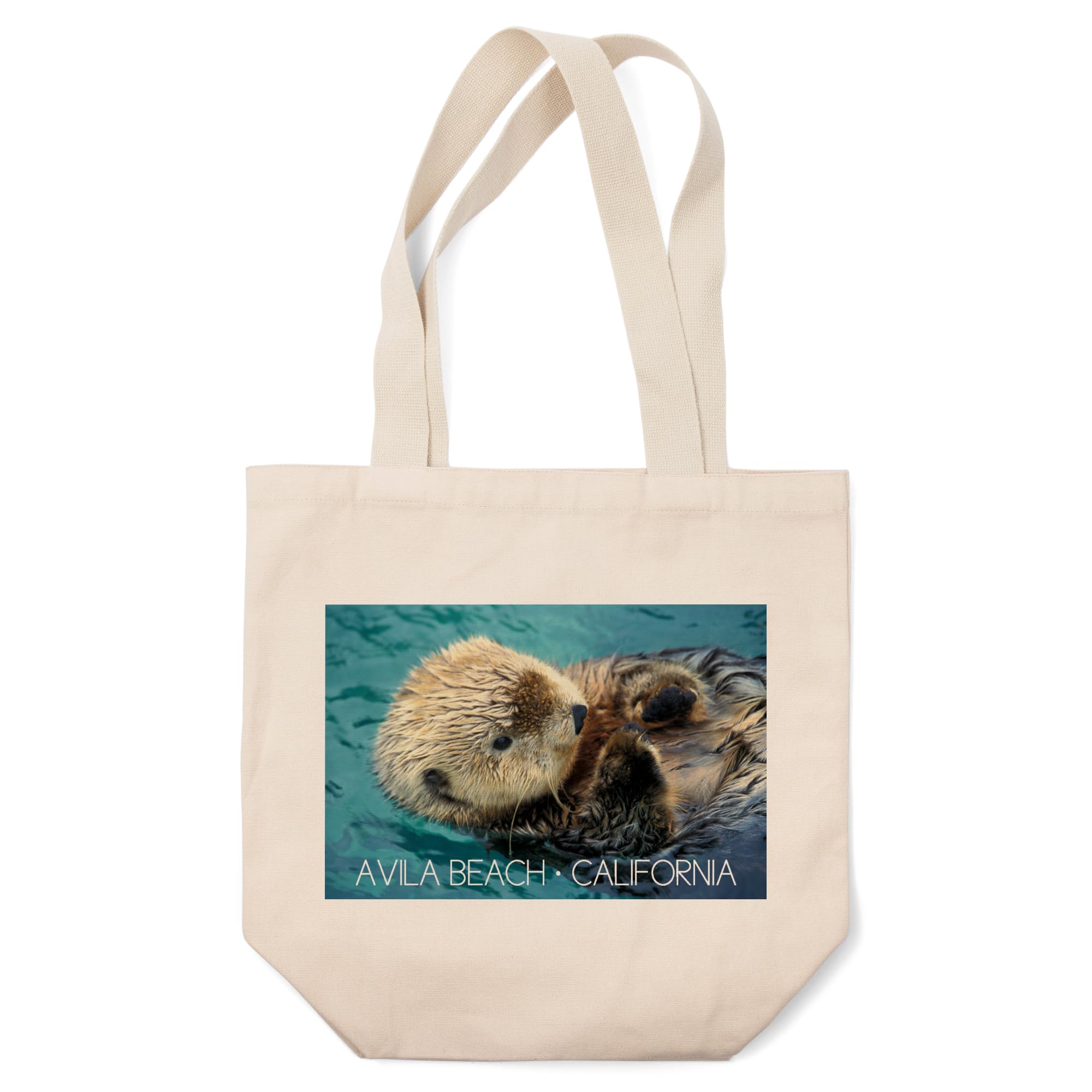 Lantern Press Avila Beach California Sea Otter - 100% Cotton Canvas Reusable Tote Bag for Shopping, Beach & Groceries