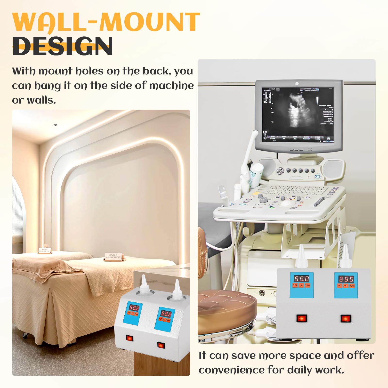 Digital Ultrasound Gel Warmer with 2 x 200ml Bottles - 12V Massage Oil & Lotion Warmer for Professional Use (68-113℉) - Perfect for Physical Therapy, Ultrasound Exams & Spa Treatments