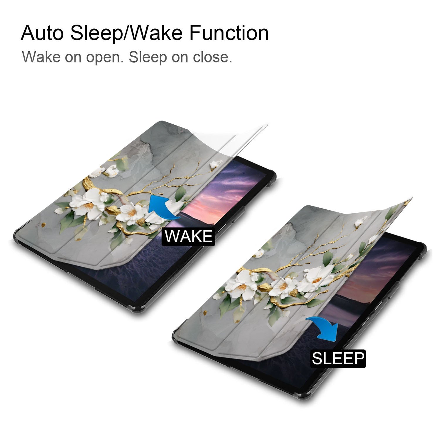 Samsung Tablet Case with Floral Design - Slim Protective Cover for Samsung Galaxy Tab A/S6/S7/S8 - Perfect for Work, School & Travel