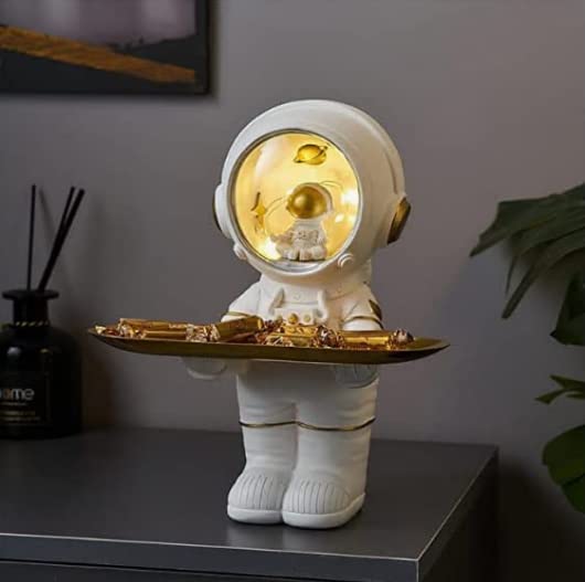 Astronaut Statue Key Holder & Storage Tray - Resin Sculpture Decor for Entryway, Living Room, Bedroom - Home Organization & Space Saving Solution (White, 28x22.8x16cm) - Perfect for Key Storage, Jewelry Display & Modern Home Decor