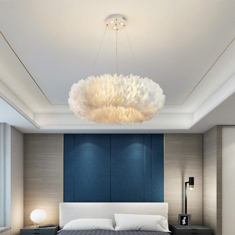 Modern White Feather Pendant Light - 8-Light Donut Shaped Chandelier (19.5