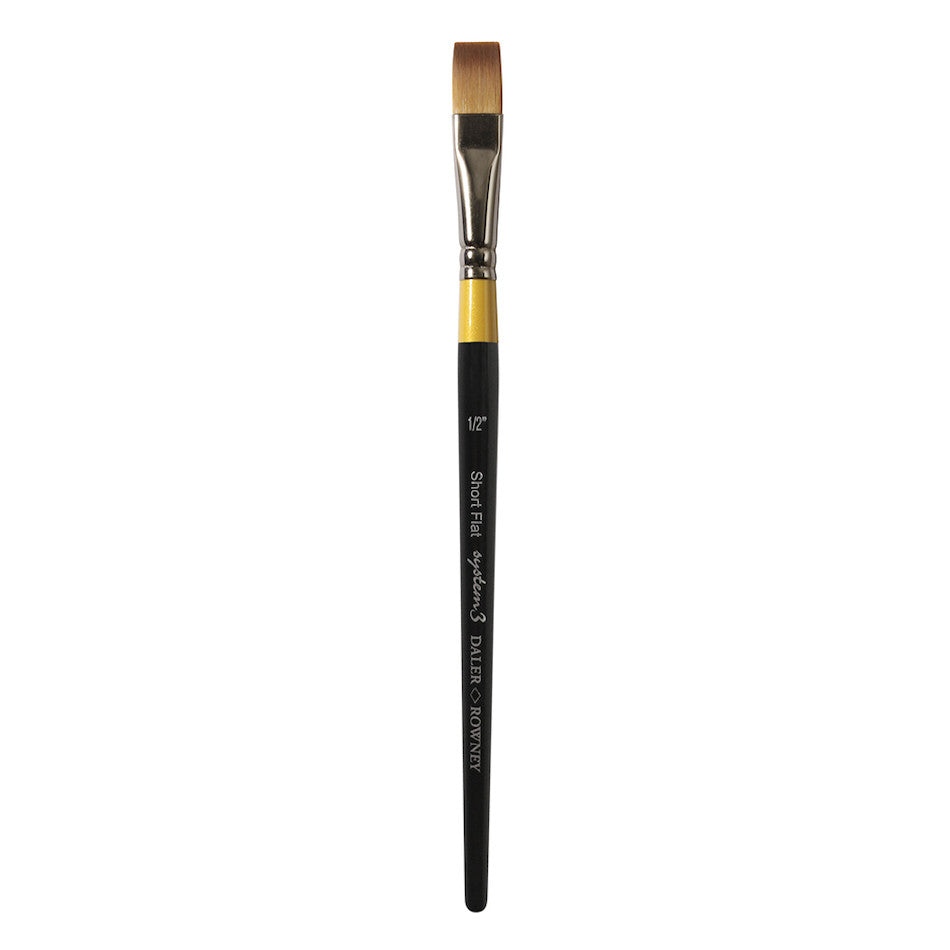 Daler Rowney System3 Acrylic Paint Brush - Short Handle Flat SY55 1/2 Inch for Canvas Painting & Art Projects - Perfect for Acrylics, Watercolor & Oil Painting