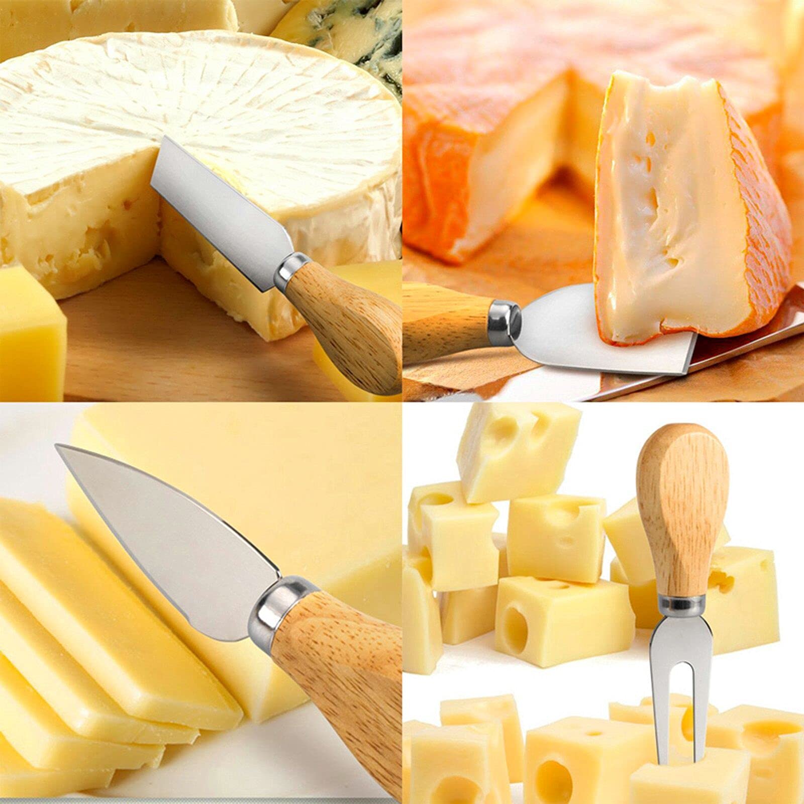YUANQIAN Stainless Steel Cheese Knife Set with Wooden Handle - Cheese Slicer & Cutter for Charcuterie Boards, Wine Parties & Gourmet Cheese Platters