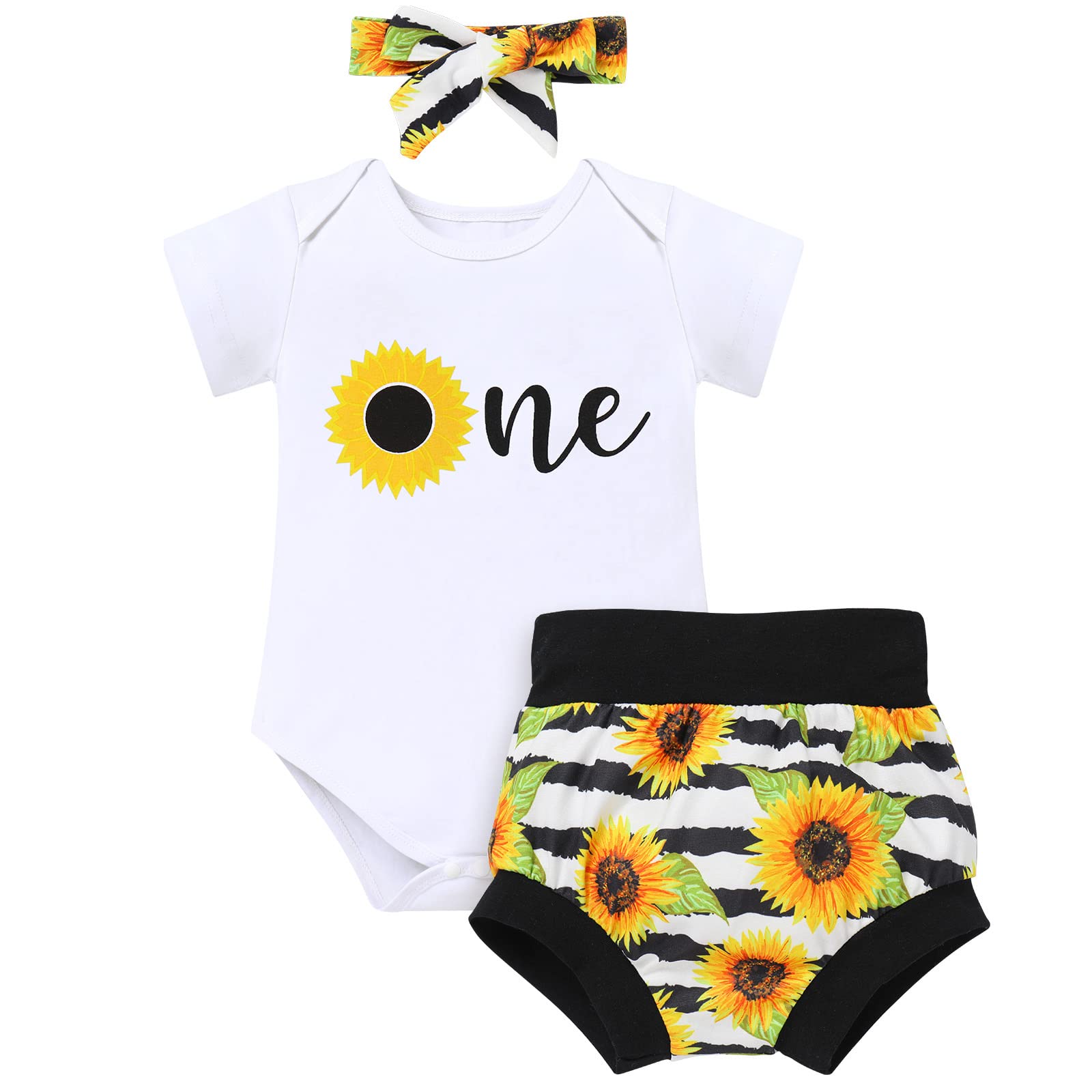 1st Birthday Outfit for Girls - Adorable Donut Romper Set with Printed Shorts & Headband | 3-Piece Cake Smash Photo Prop Set for Baby's First Birthday Party & Photoshoot