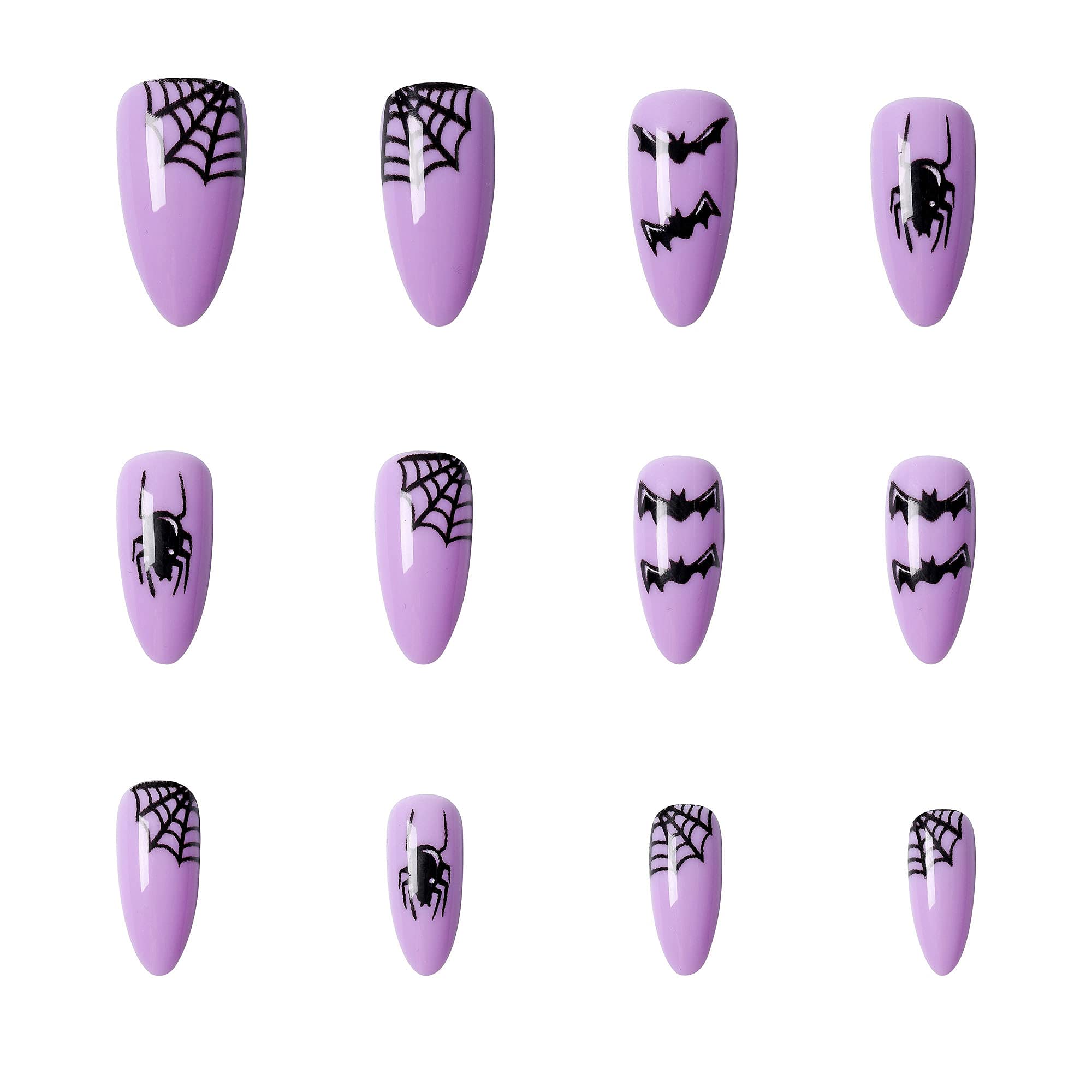 Aethland Halloween Coffin Fake Nails - 24pcs Medium Length Full Cover Artificial Nails | Spooky Spider Design for Nail Art, DIY, Salon | Includes 2g Glue | Perfect for Women's Halloween Party, Cosplay & Gothic Nail Styles