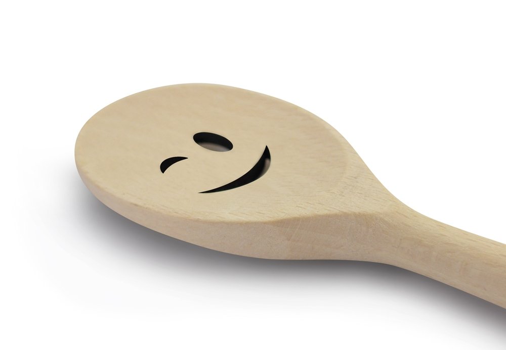 Metaltex Smiley Wooden Cooking Spoon - Brown, 28cm Kitchen Utensil for Stirring, Mixing & Serving - Perfect for Soups, Sauces & Baking