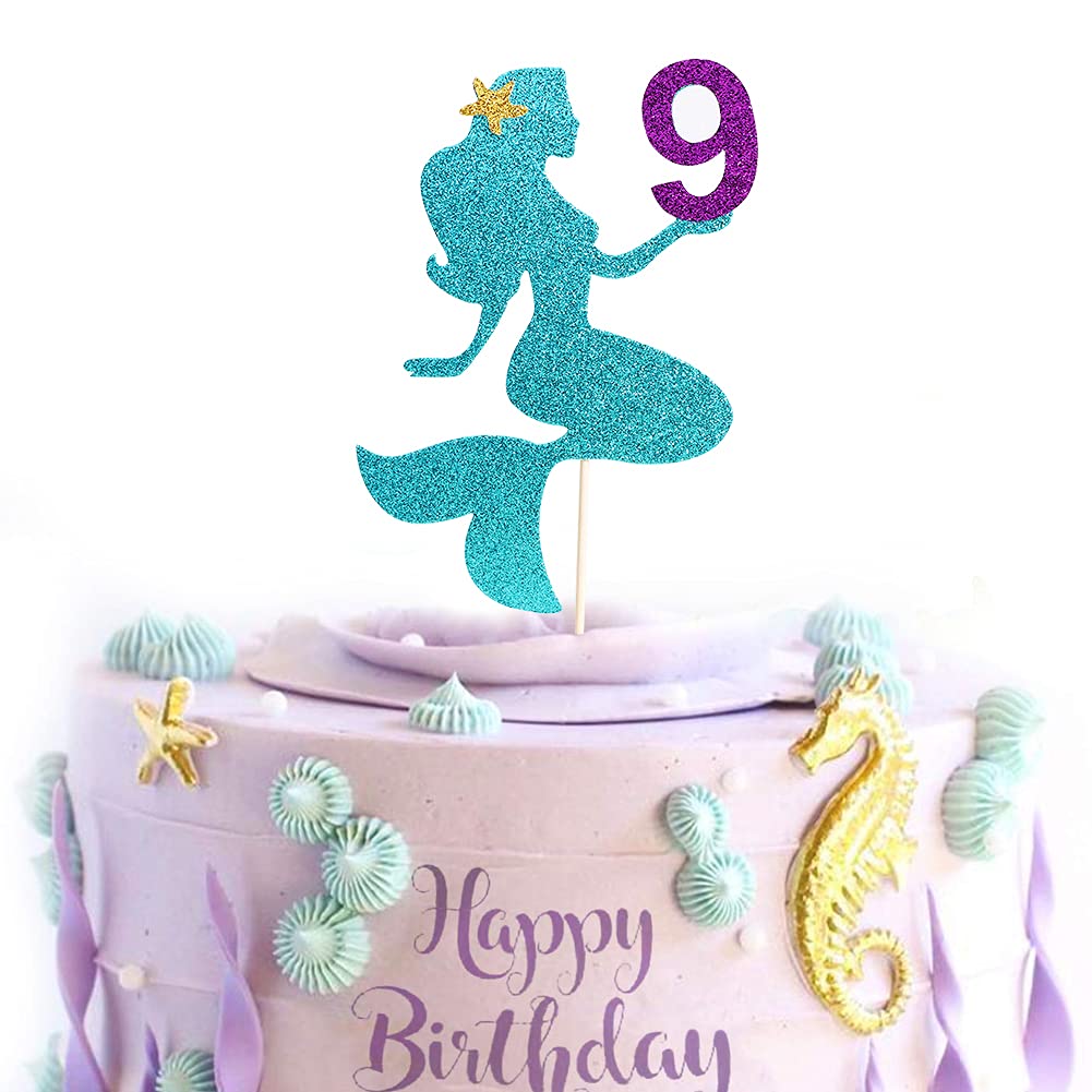 Personalized Mermaid Cake Topper for Birthday Parties - Glitter Smash Cake Decoration, Photo Booth Props & 9