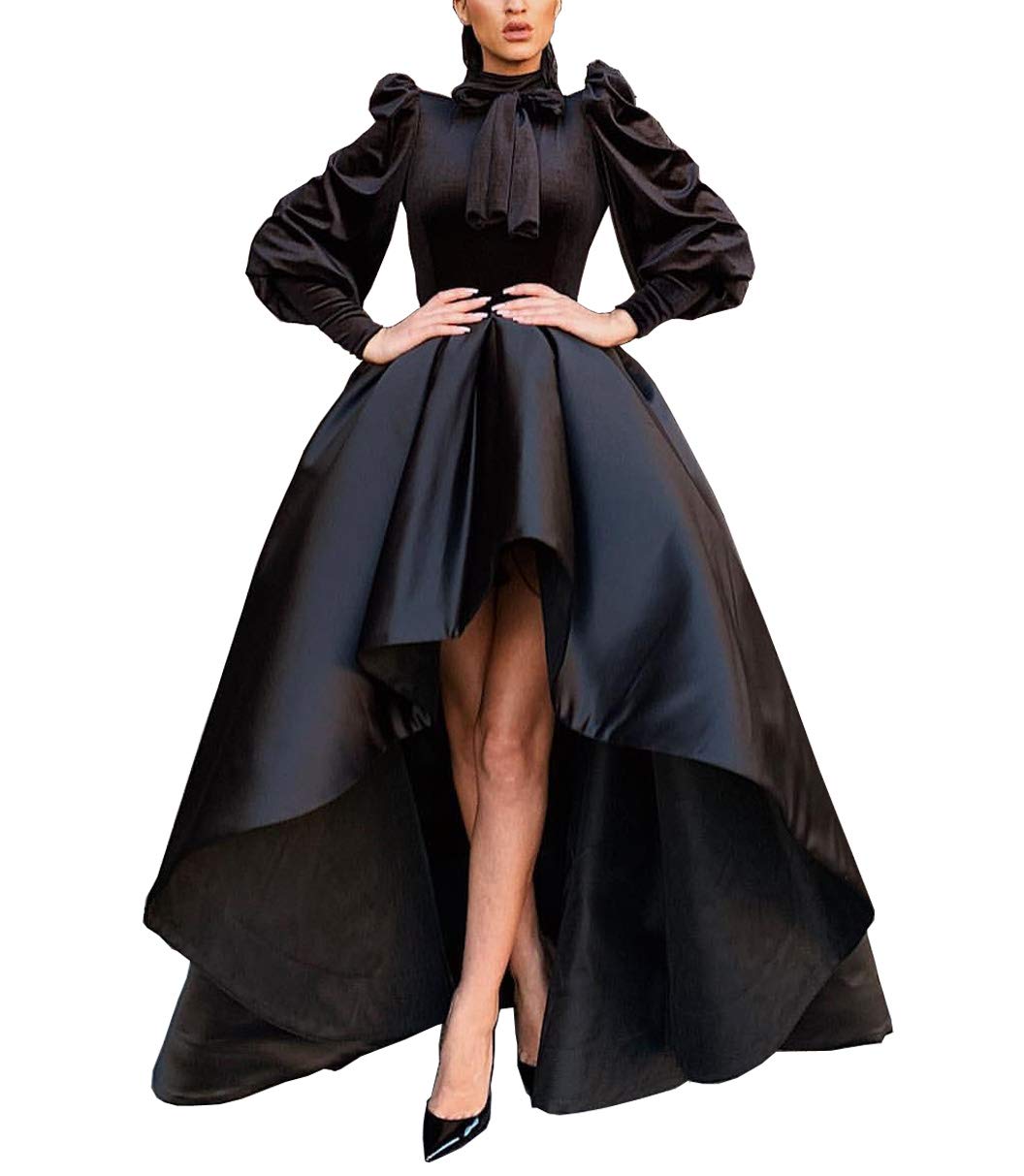 Promworld Women's High Neck Velvet High-Low Ball Gown Long Sleeve Puffy Prom Dress for Homecoming, Evening Gala & Special Occasions