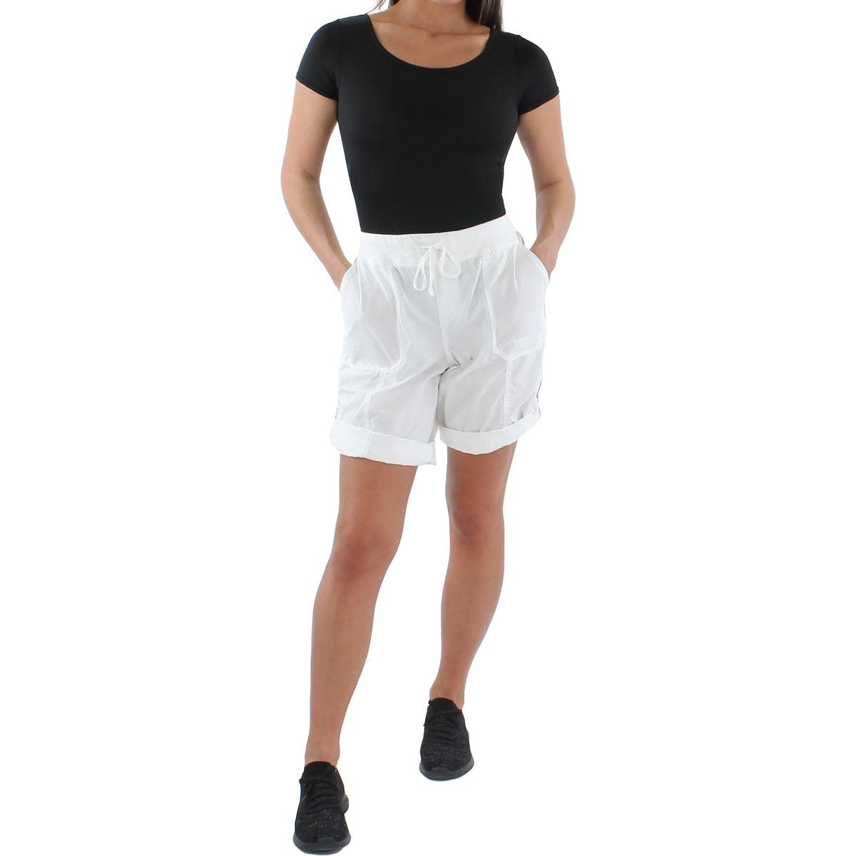 Women's Cotton Knee-Length Convertible Shorts - White XS | Stretchy Comfortable Summer Shorts for Hiking, Yoga & Casual Wear