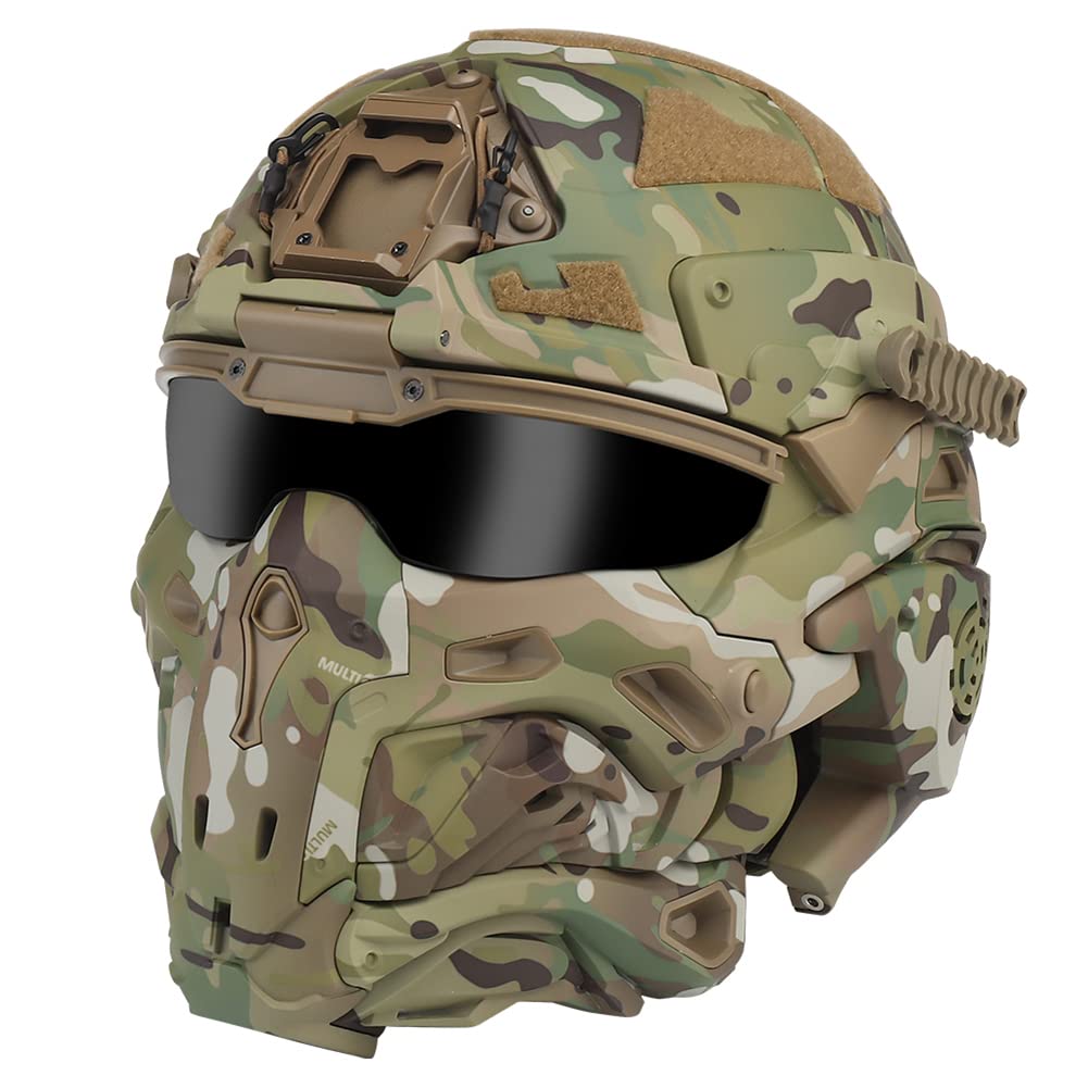 Tactical Airsoft Helmet Set with Full Face Mask - Multicam Paintball Goggles, HD Headset & Anti-Fog Fan - Perfect for Airsoft, Paintball, CS Games & Hunting Gear