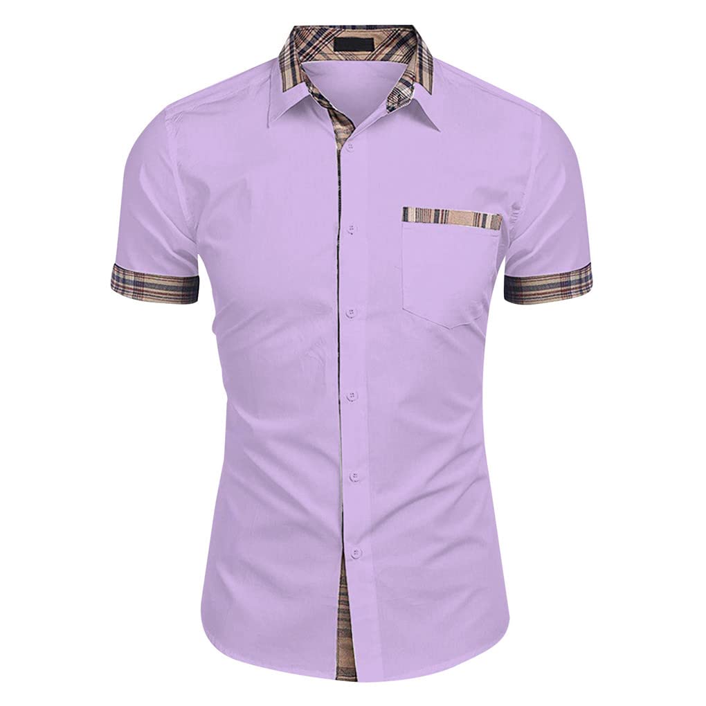 Men's Slim Fit Plaid Short Sleeve Dress Shirt | Summer Business Casual Button Down Shirt for Office, Party & Social Events