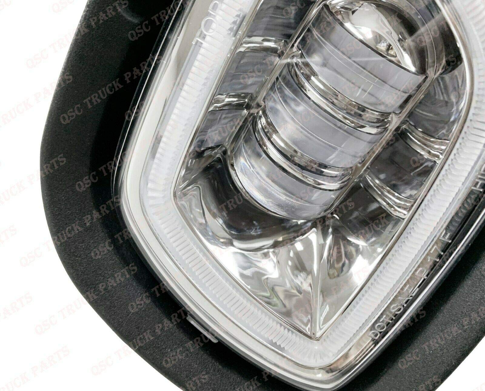 QSC Full LED Chrome Fog Lights with Halo for Freightliner Cascadia 2008-2017 - Durable Truck Lighting for Night Driving & Bad Weather Conditions