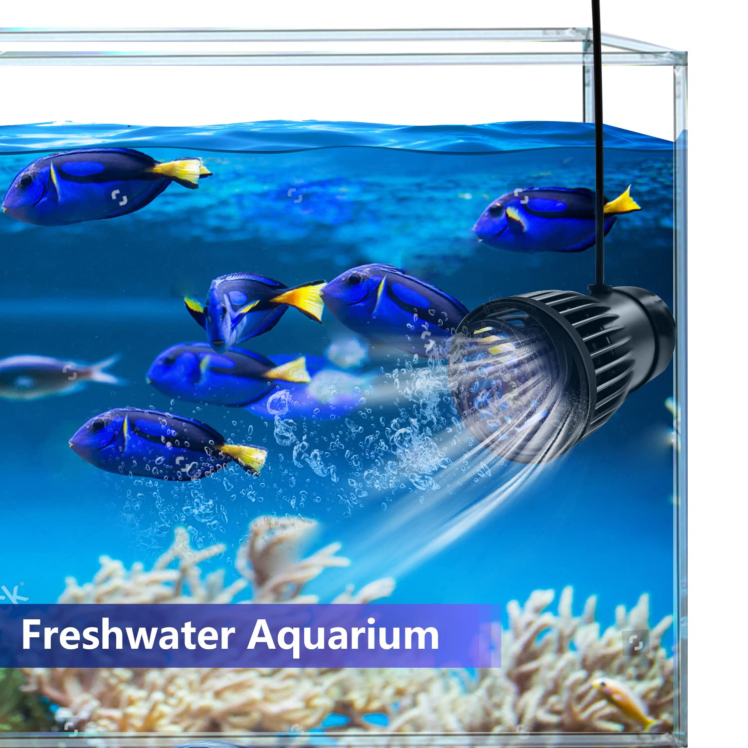 520-2600GPH 15W Aquarium Wave Maker Pump - 24V DC Fish Tank Powerhead with Ultra Quiet Sine Wave Technology - High Flow Water Circulation for Freshwater & Saltwater Tanks - Perfect for Reef, Coral, and Marine Aquariums