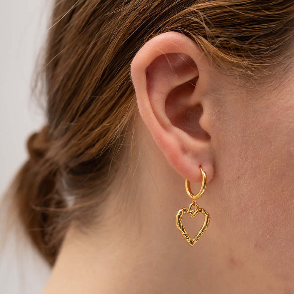 18K Gold Hollow Heart Huggie Hoop Earrings for Women | JDE046 | Perfect for Valentine's Day, Anniversary Gifts & Everyday Wear
