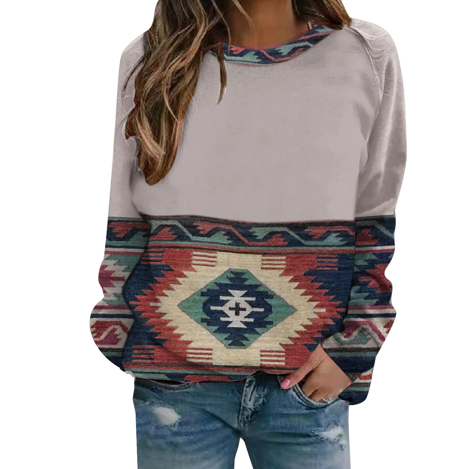 Women's Long Sleeve Western Print Sweatshirt - Casual Fall Fashion Round Neck Tops for Women | Perfect for Outdoor Adventures, Country Concerts & Cozy Autumn Days