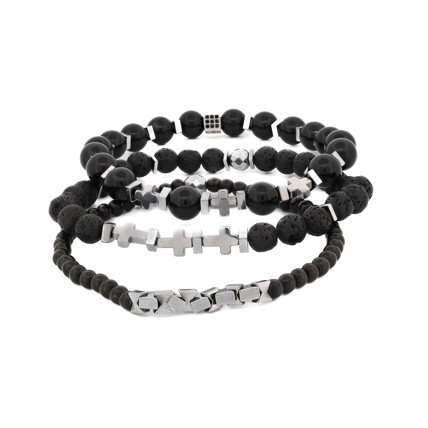 Black Gemstone & Hematite Power Trio Bracelet Set for Women - Elegant Healing Crystal Jewelry for Meditation, Yoga & Positive Energy - Perfect Gift for Spiritual Healing & Chakra Balancing