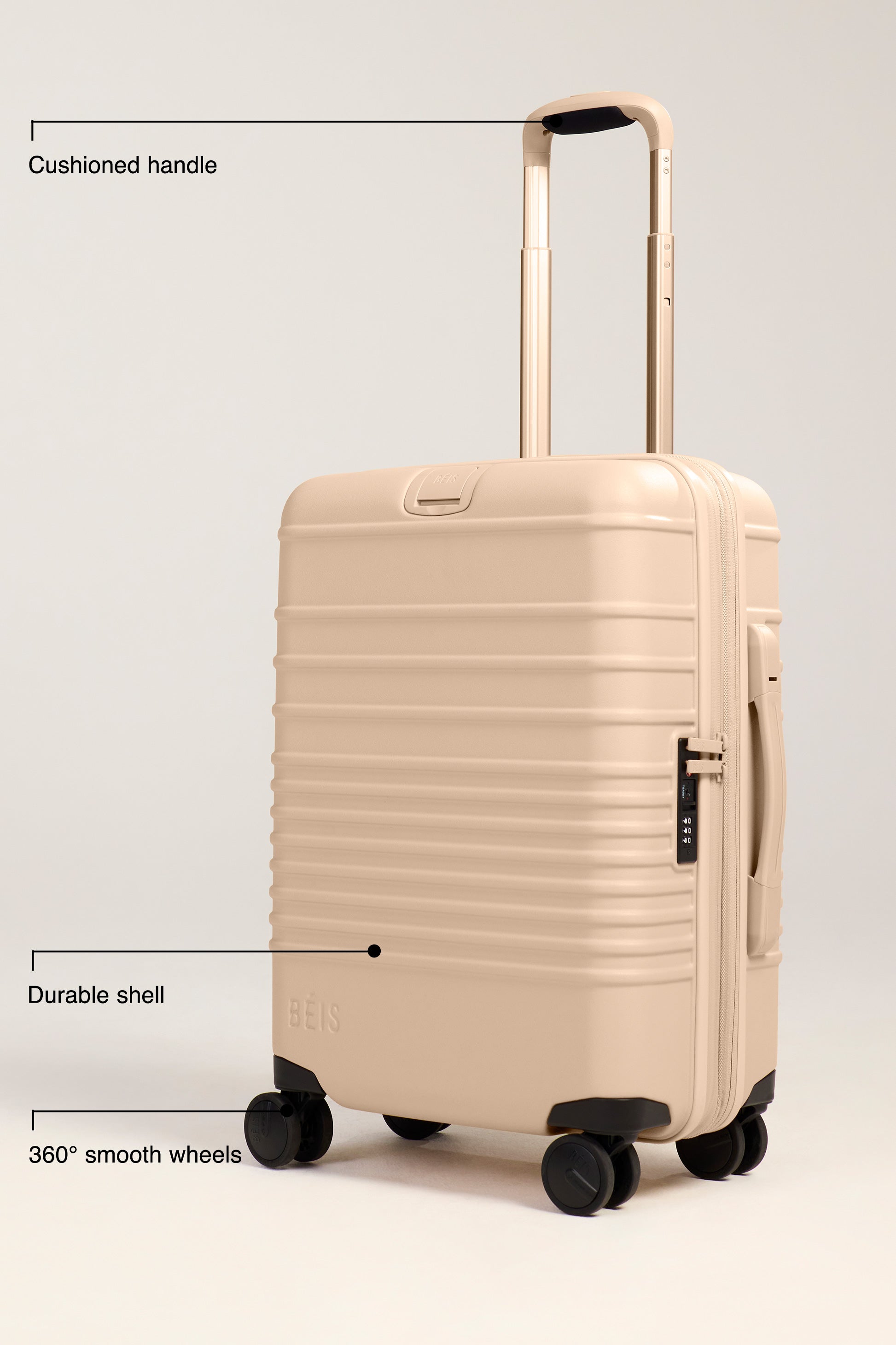 Beige Carry On Roller Luggage - Lightweight & Durable Suitcase for Air Travel, Business Trips & Weekend Getaways